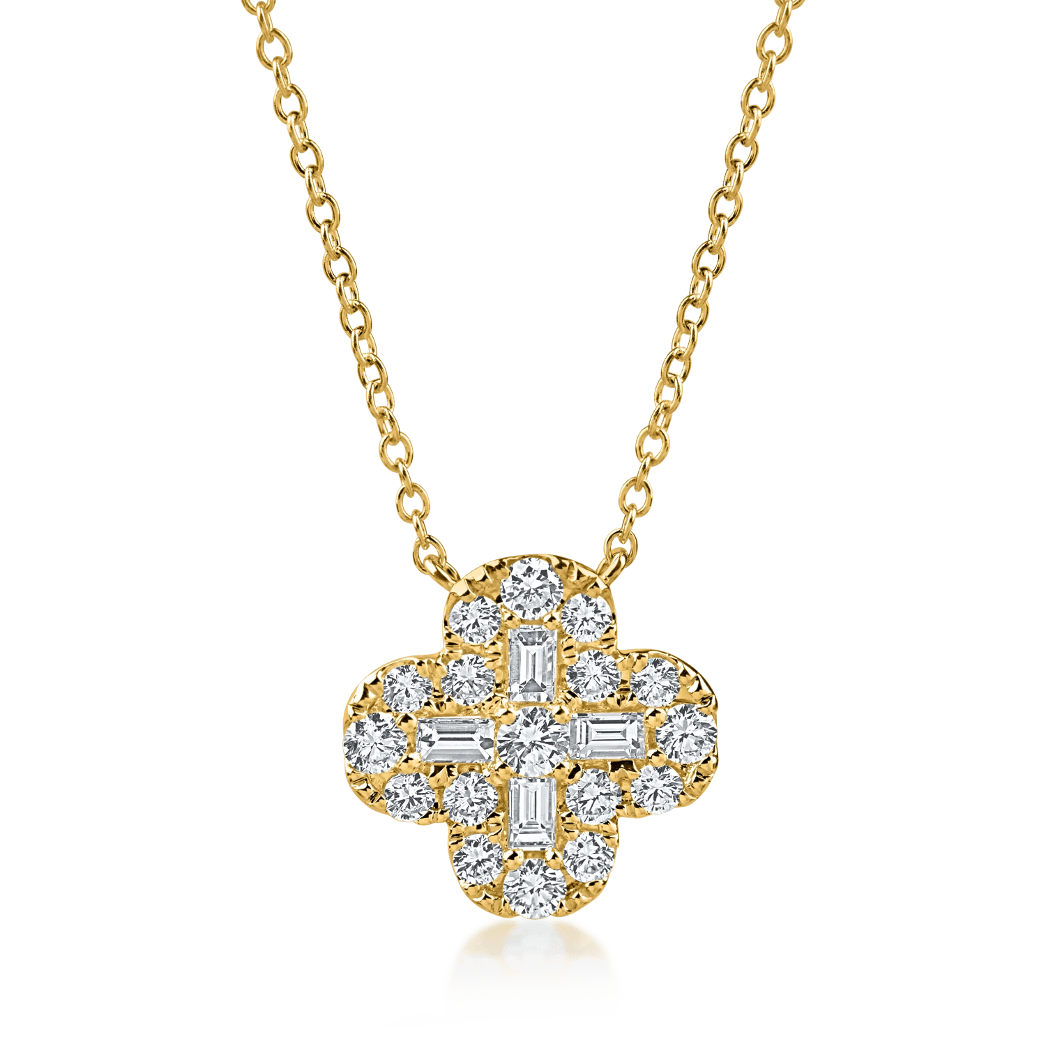 Lanț cu pandantiv floare din aur galben cu diamante de 0.93ct Lanț cu pandantiv floare din aur galben cu diamante de 0.93ct