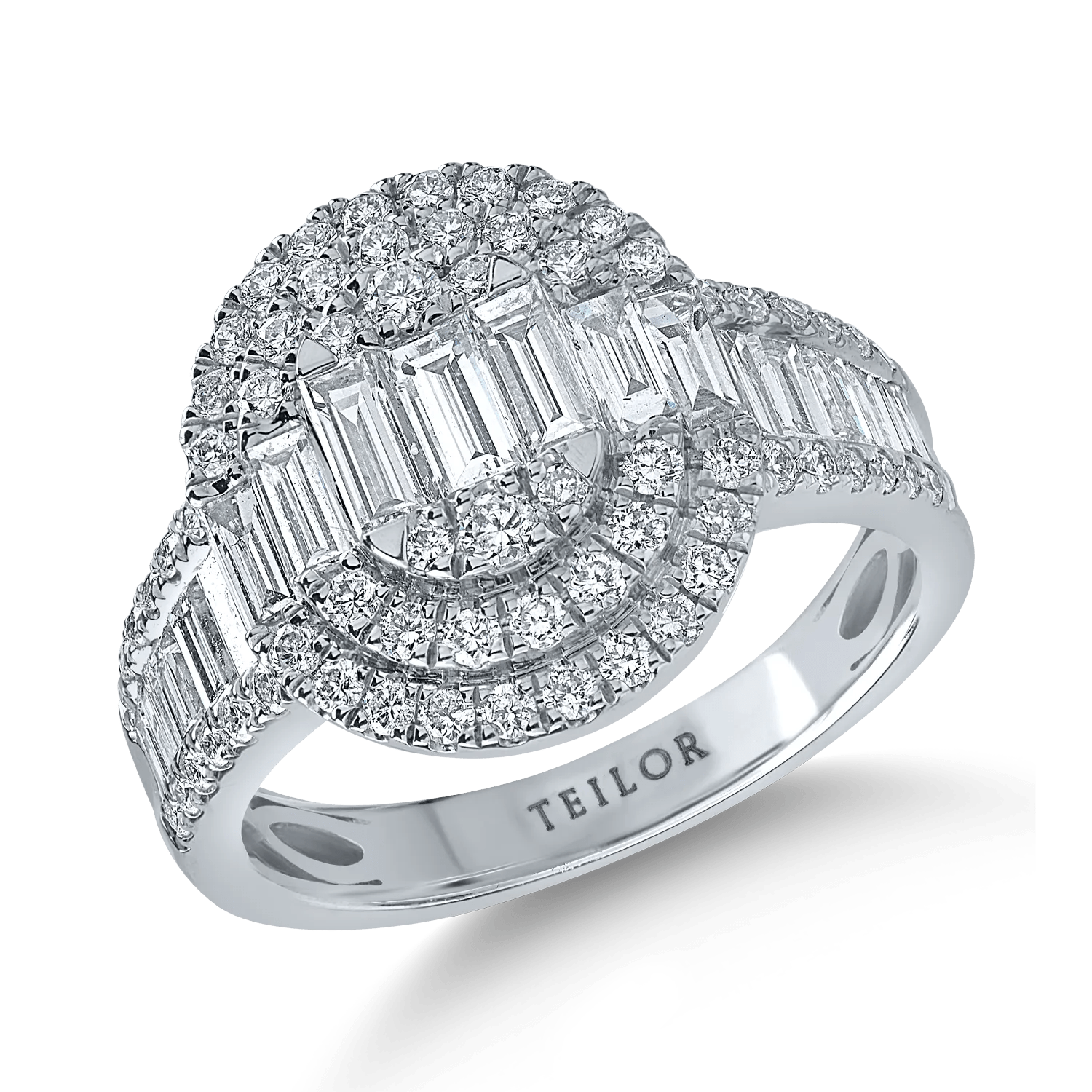 Inel din aur alb cu diamante baguette și rotunde de 1.6ct Inel din aur alb cu diamante baguette și rotunde de 1.6ct