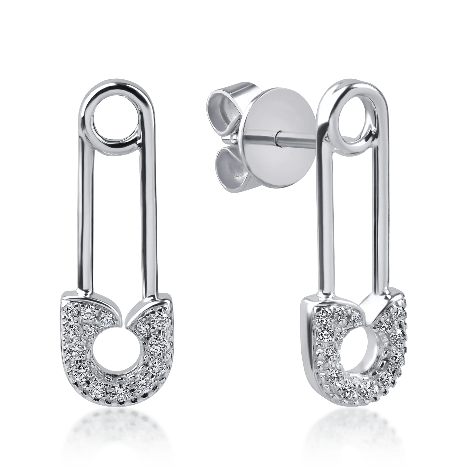 Cercei ac de siguranță din aur alb cu diamante de 0.17ct Cercei ac de siguranță din aur alb cu diamante de 0.17ct