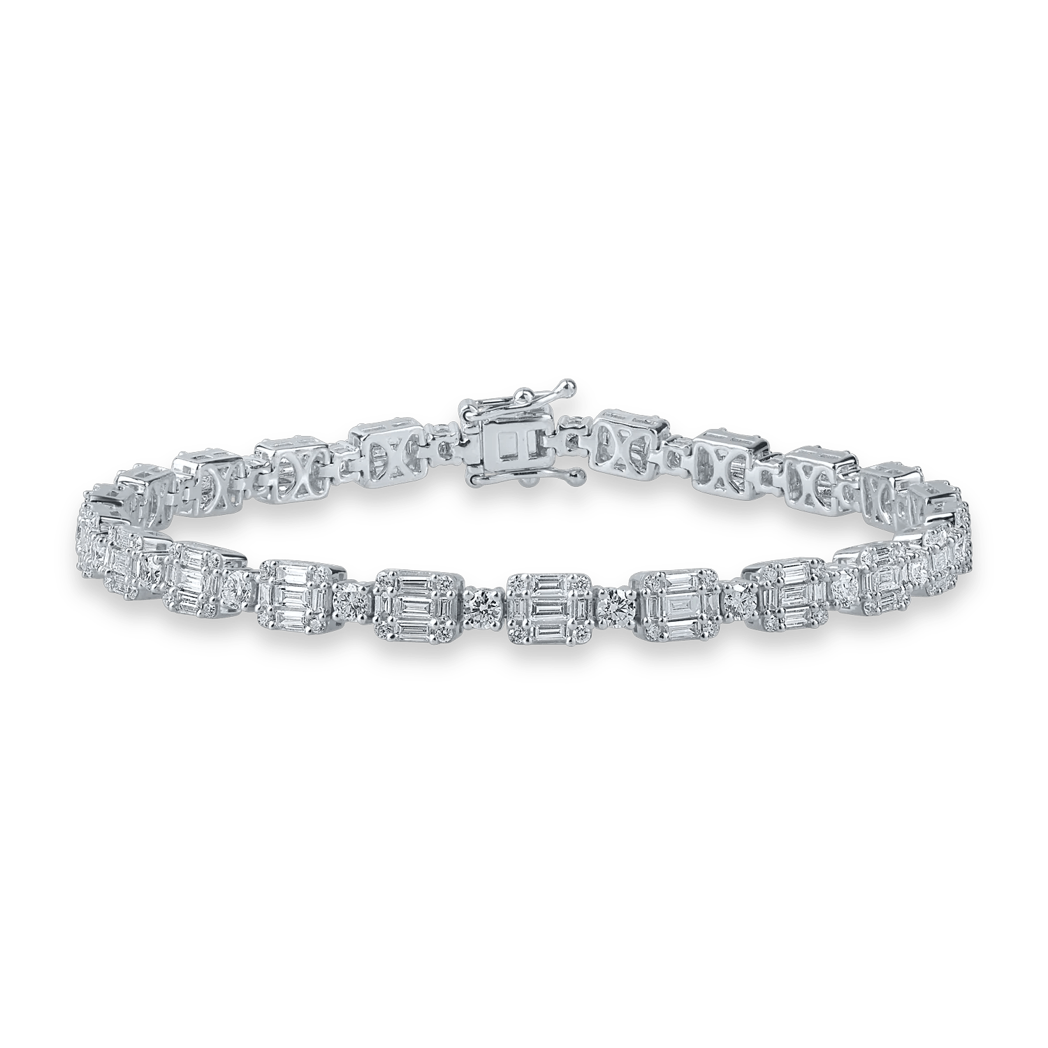 Brățară tennis din aur alb cu diamante baguette și rotunde de 3.7ct Brățară tennis din aur alb cu diamante baguette și rotunde de 3.7ct