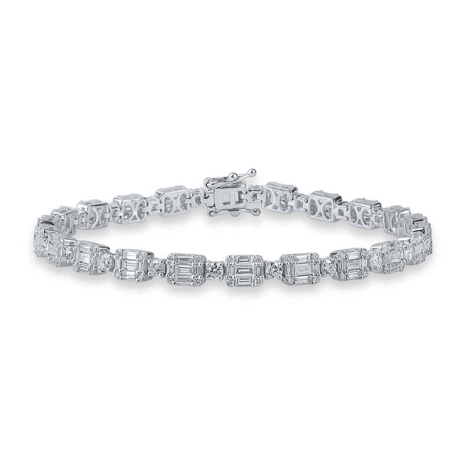 Brățară tennis din aur alb cu diamante baguette și rotunde de 3.7ct – Teilor Brățară tennis din aur alb cu diamante baguette și rotunde de 3.7ct – Teilor