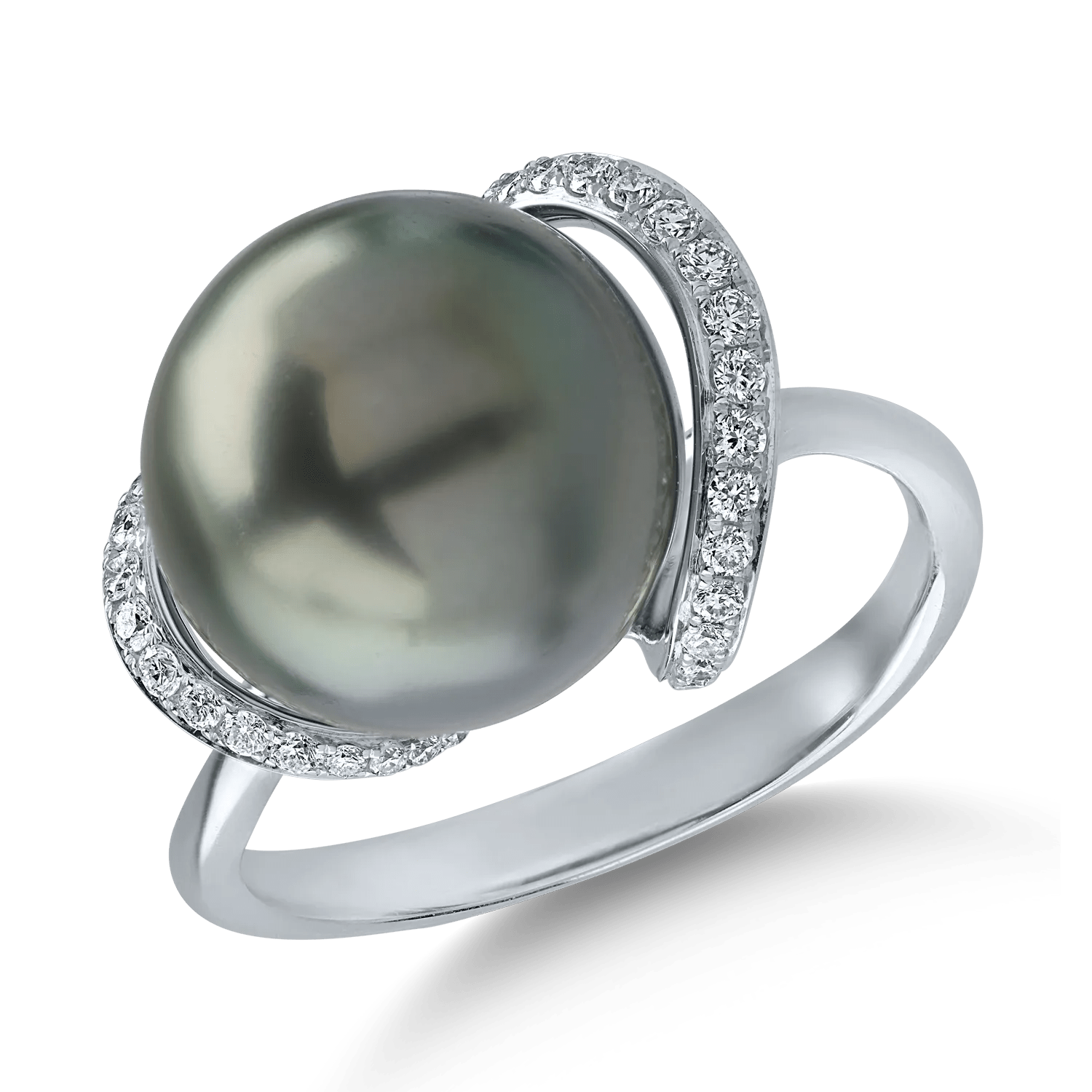 Inel din aur alb cu perlă de cultură și diamante de 0.21ct Inel din aur alb cu perlă de cultură și diamante de 0.21ct