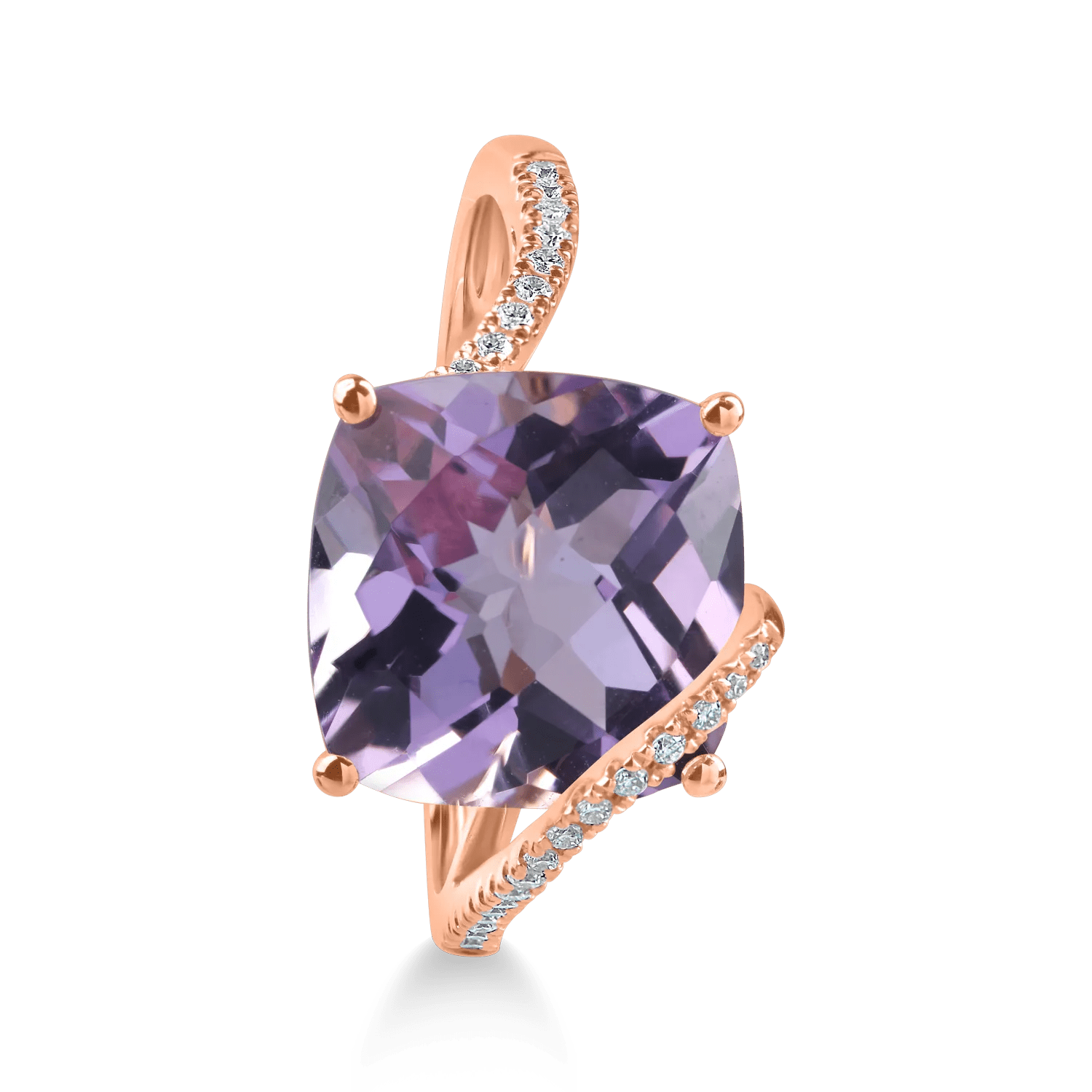 Inel din aur roz cu ametist și diamante Inel din aur roz cu ametist și diamante
