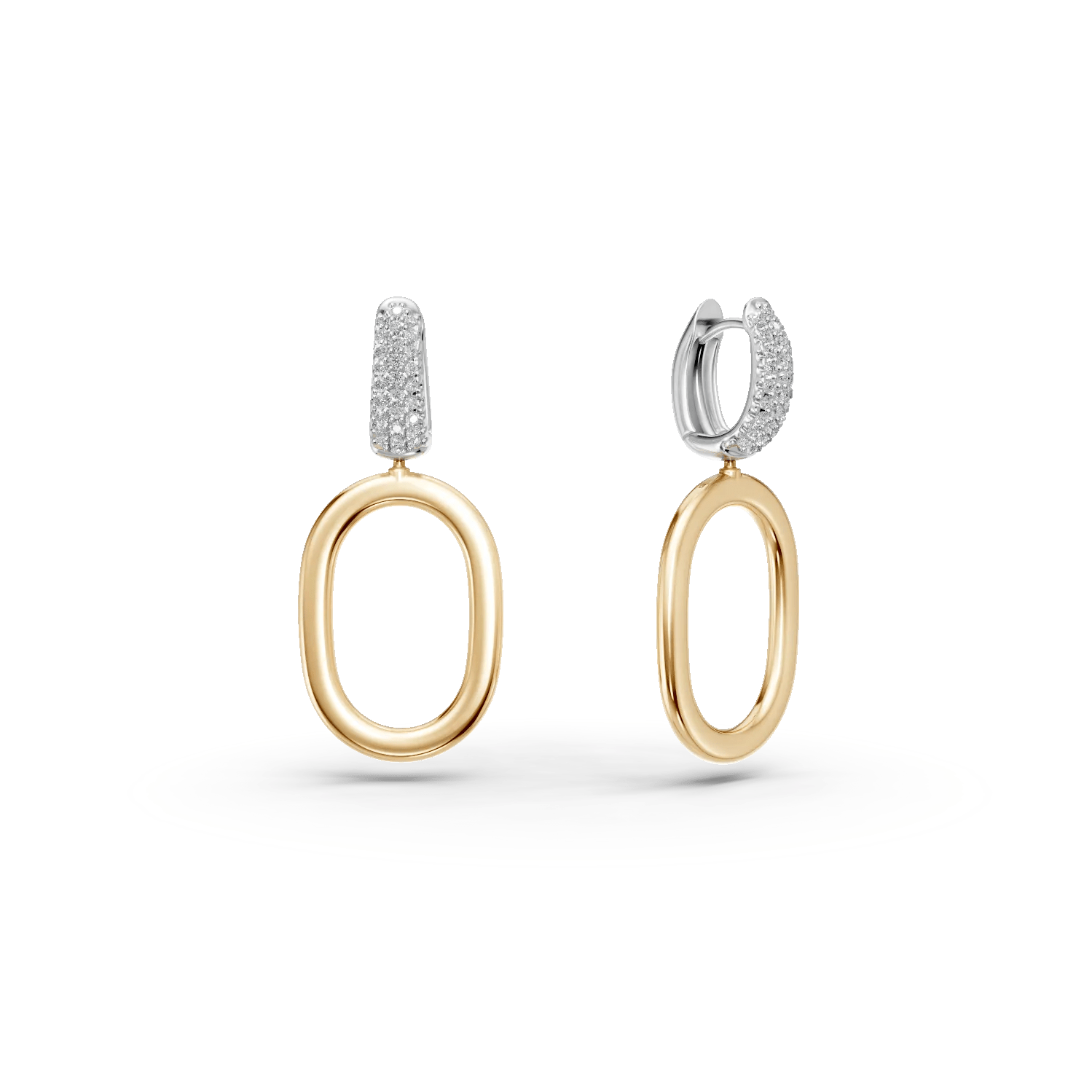 Cercei ovali din aur alb-galben cu zirconii Cercei ovali din aur alb-galben cu zirconii