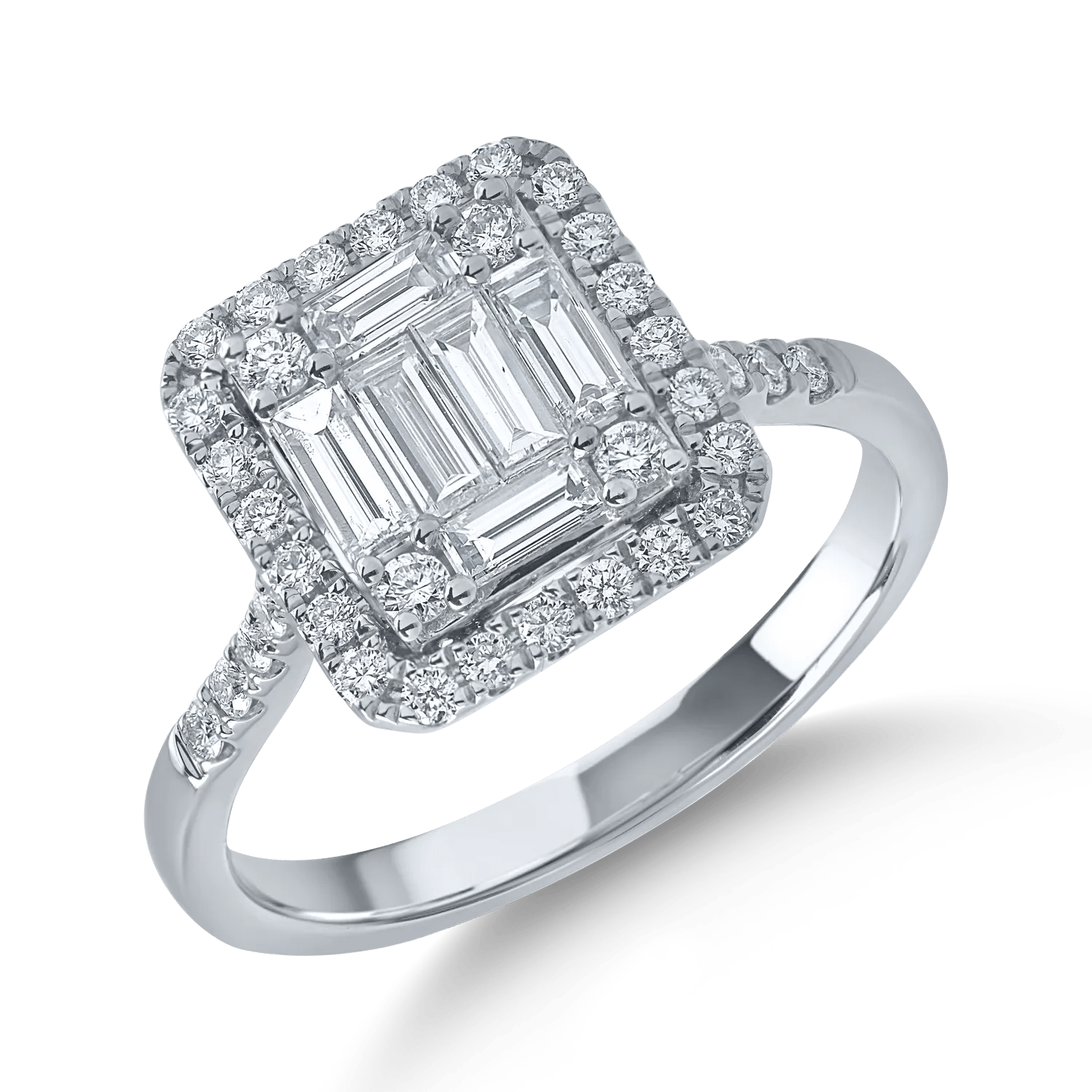 Inel din aur alb cu diamante baguette și rotunde de 0.8ct Inel din aur alb cu diamante baguette și rotunde de 0.8ct