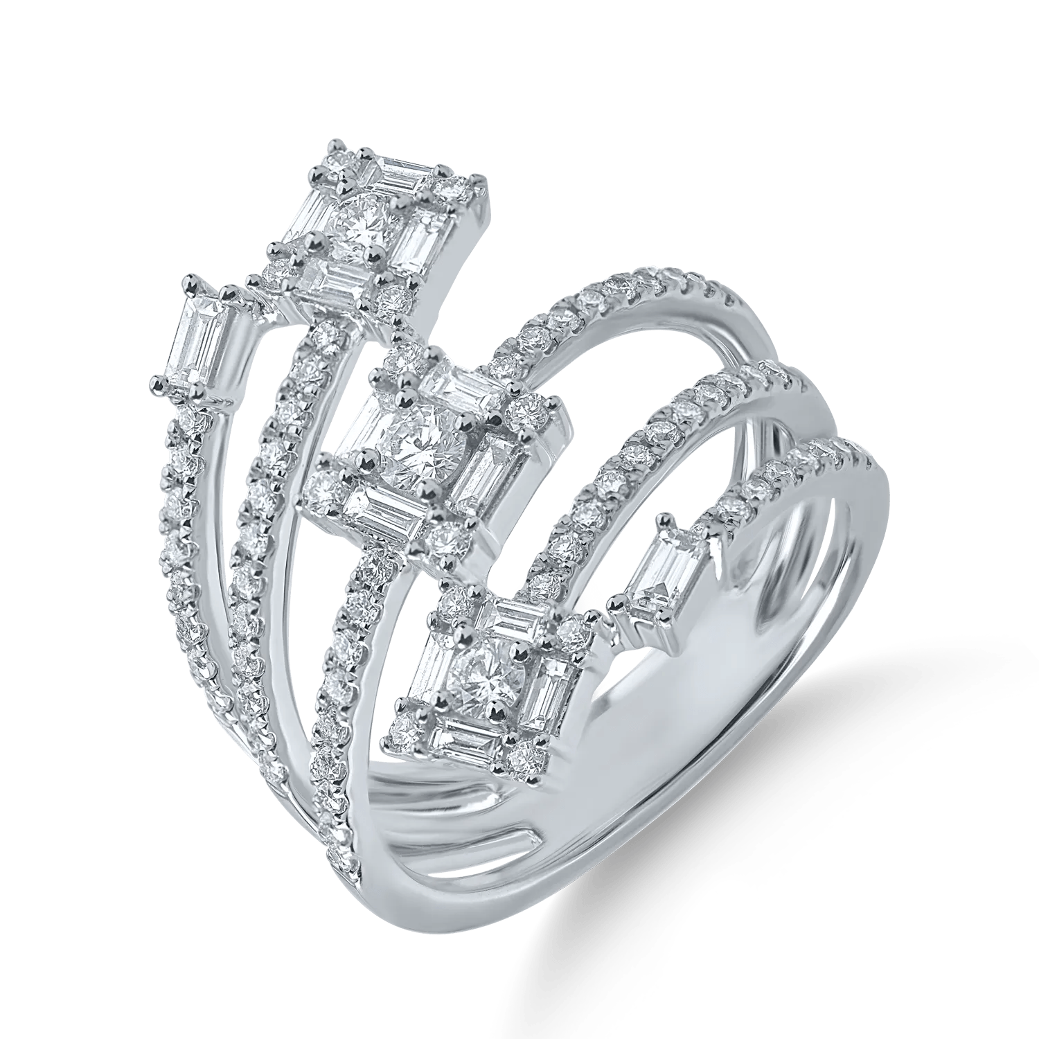 Inel din aur alb cu diamante baguette și rotunde de 1.1ct Inel din aur alb cu diamante baguette și rotunde de 1.1ct