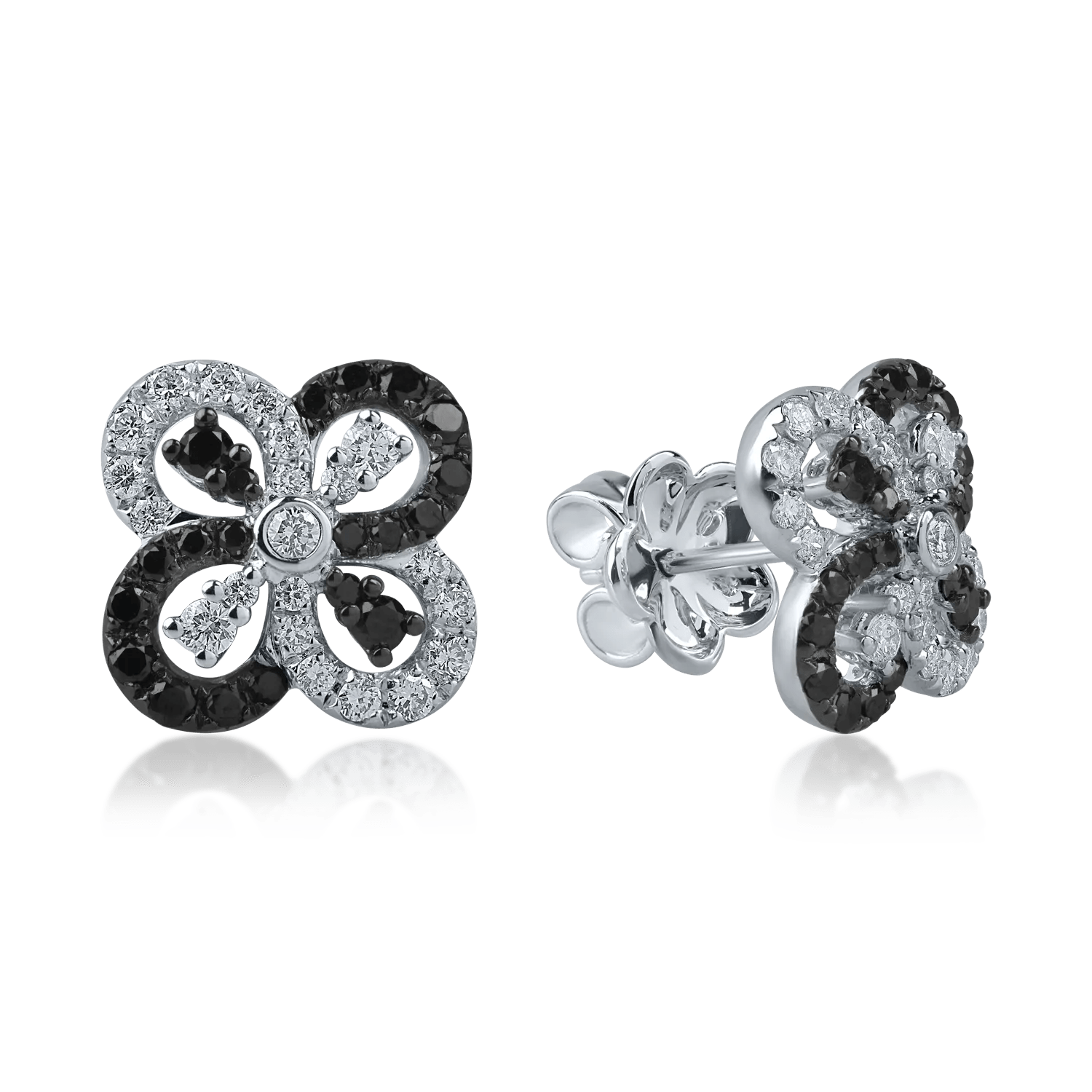 Cercei geometrici din aur alb cu diamante negre și incolore, 0.4ct fiecare Cercei geometrici din aur alb cu diamante negre și incolore, 0.4ct fiecare