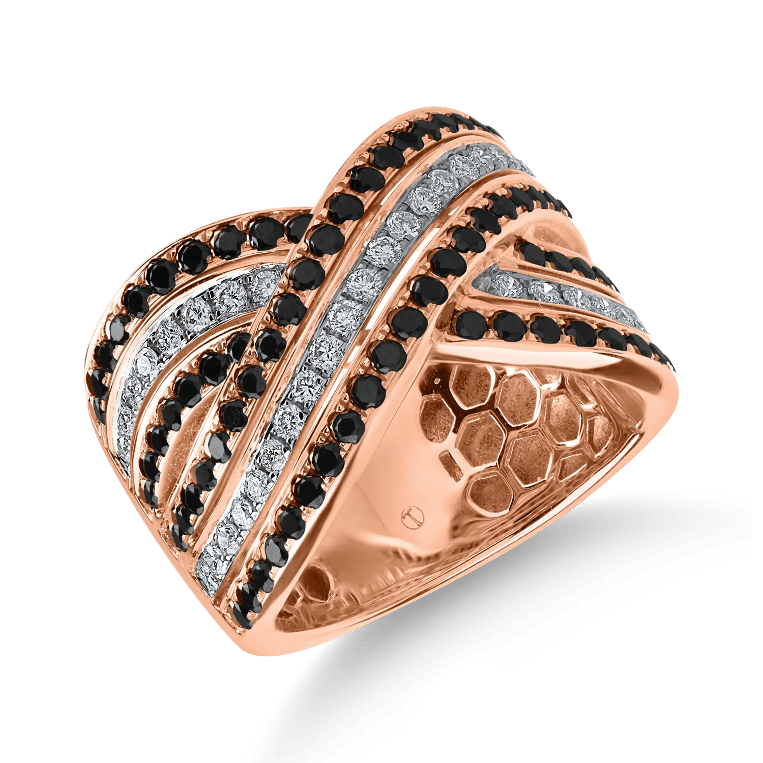 Inel din aur roz cu diamante negre și incolore de 1.5ct Inel din aur roz cu diamante negre și incolore de 1.5ct