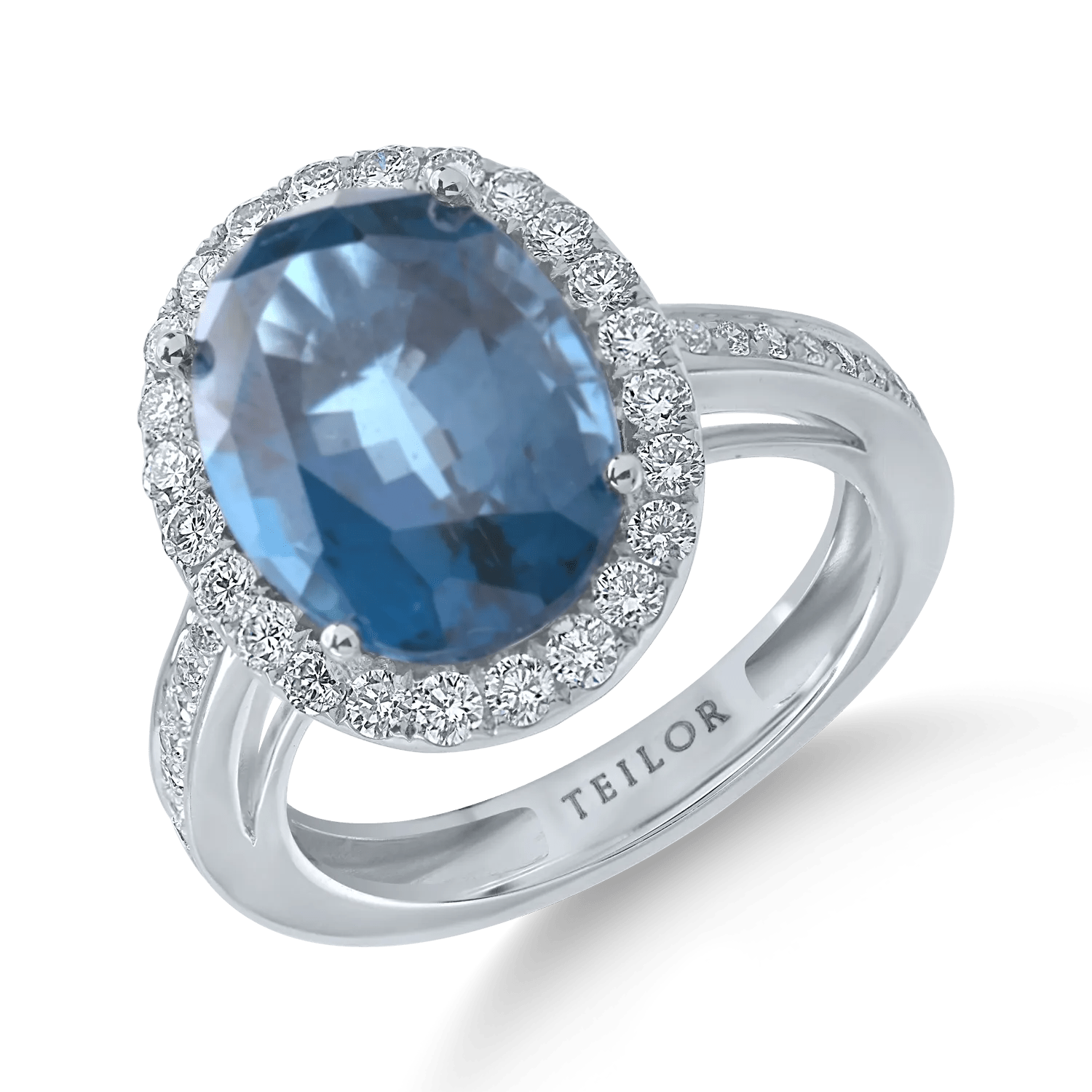 Inel aur alb cu topaz london blue 7.8ct și diamante 0.6ct Inel aur alb cu topaz london blue 7.8ct și diamante 0.6ct
