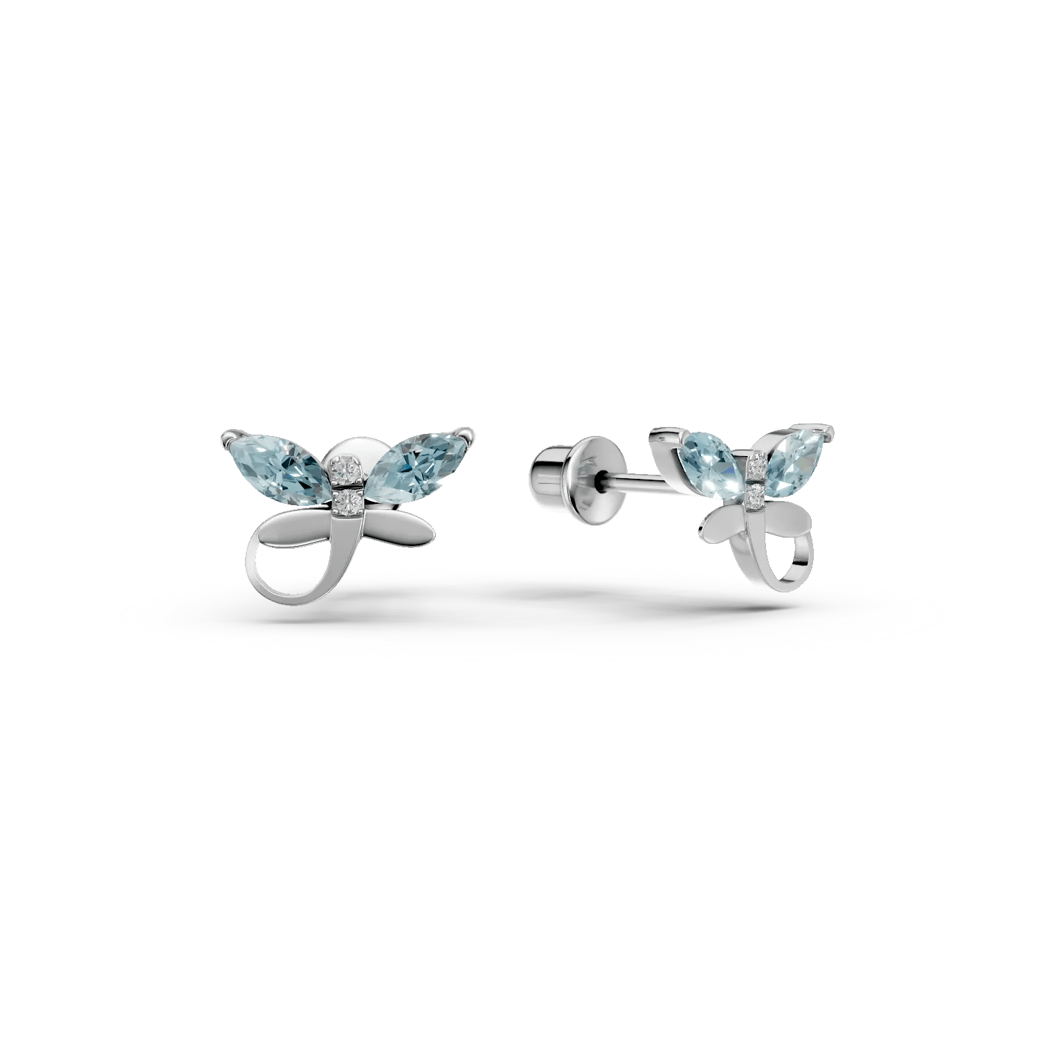 Cercei din aur alb cu topaze albastre 0.38ct și diamante 0.01ct pentru copii Cercei din aur alb cu topaze albastre 0.38ct și diamante 0.01ct pentru copii