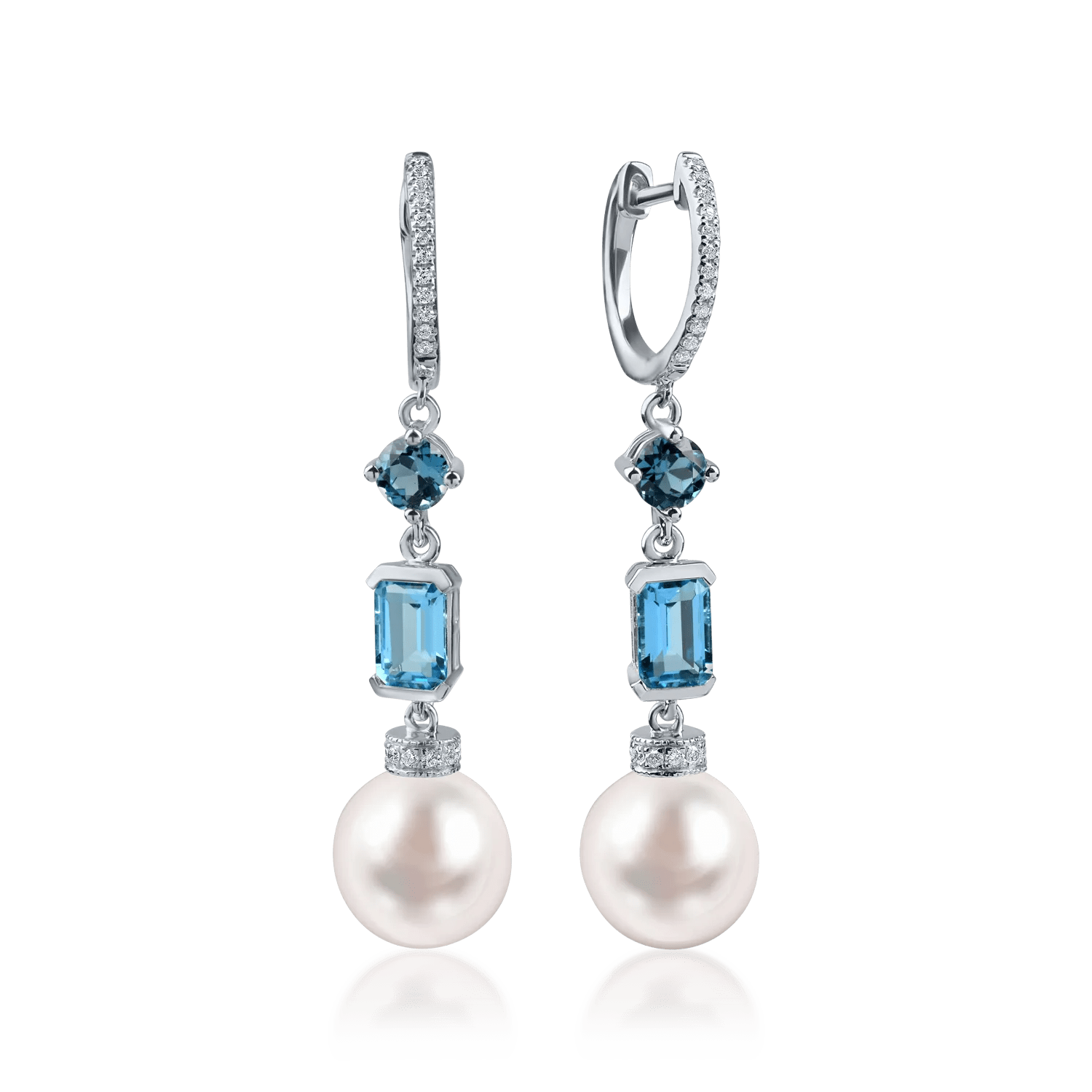 Cercei din aur alb cu pietre prețioase și semiprețioase de 16.8ct Cercei din aur alb cu pietre prețioase și semiprețioase de 16.8ct