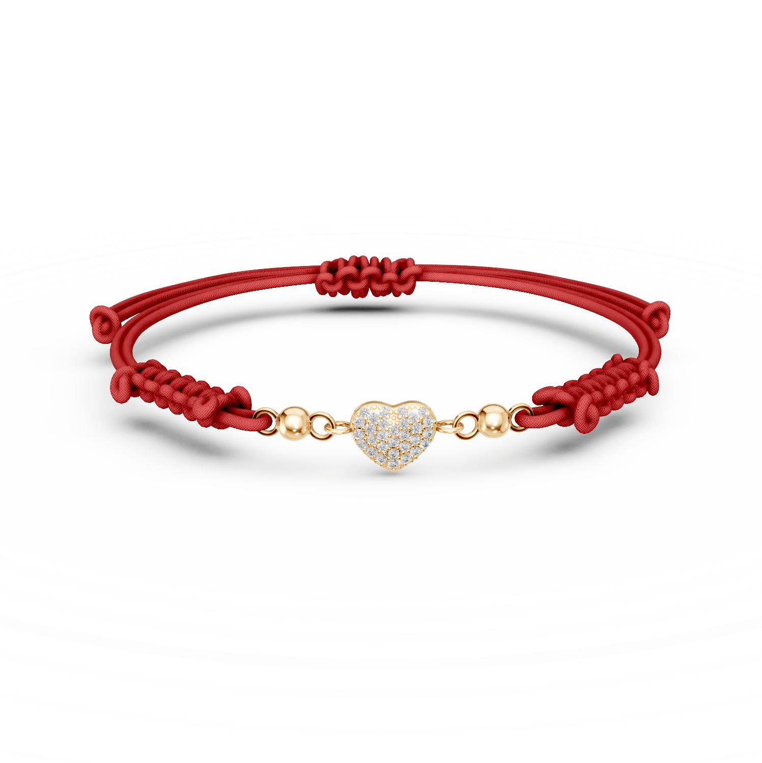 Brățară cu șnur și pandantiv inimă din aur galben cu zirconii Brățară cu șnur și pandantiv inimă din aur galben cu zirconii