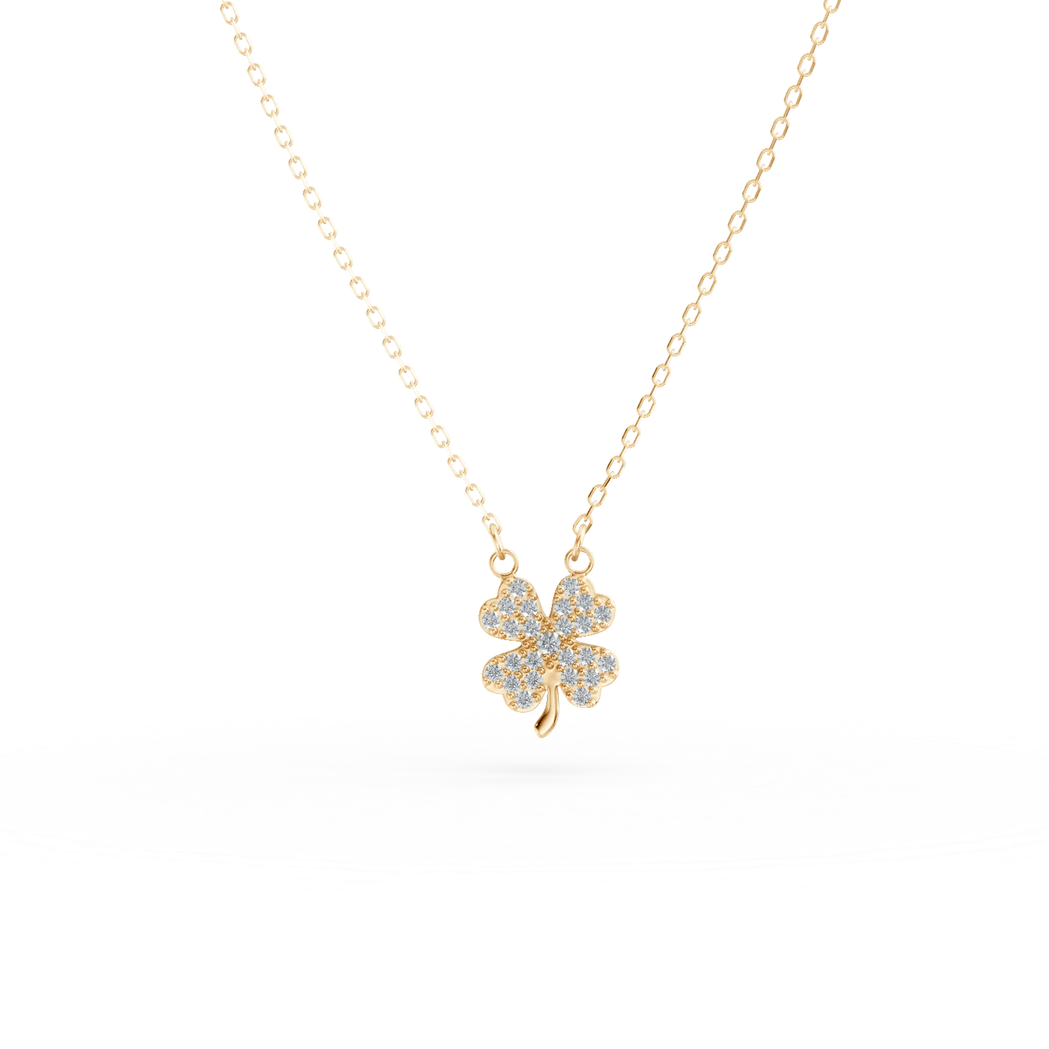 Lanț cu pandantiv trifoi din aur galben cu zirconii Lanț cu pandantiv trifoi din aur galben cu zirconii