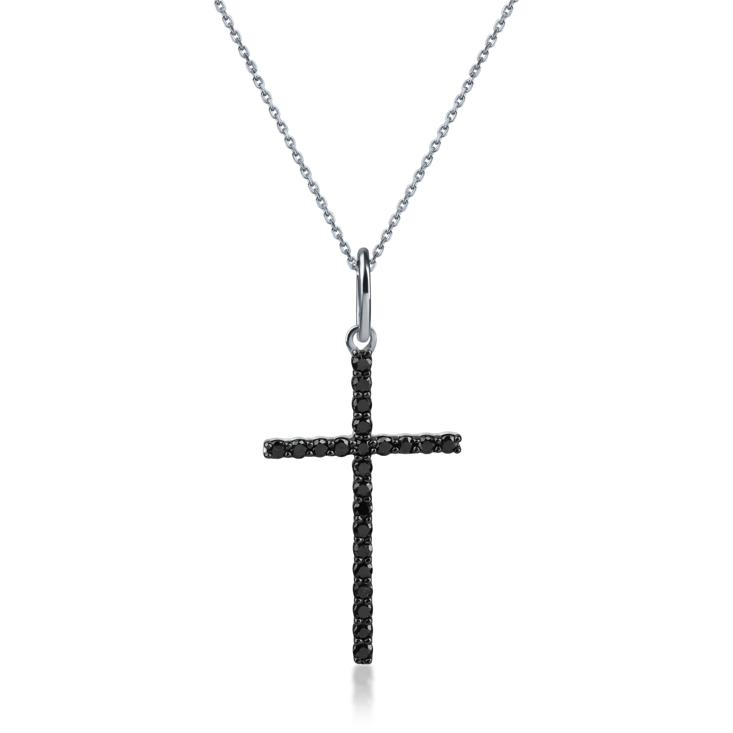 Lanț cu pandantiv cruce din aur alb cu diamante negre de 0.4ct Lanț cu pandantiv cruce din aur alb cu diamante negre de 0.4ct
