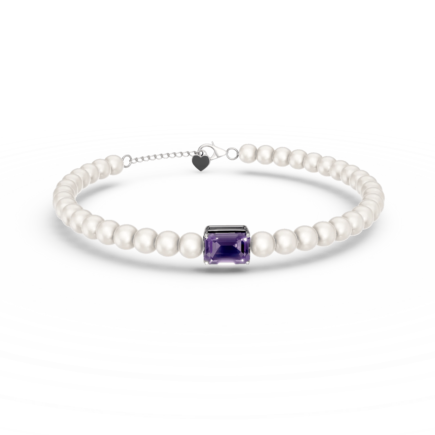 Brățară din aur alb cu perle de cultură de 23.04ct și ametist octogonal de 0.9ct – Teilor Brățară din aur alb cu perle de cultură de 23.04ct și ametist octogonal de 0.9ct – Teilor