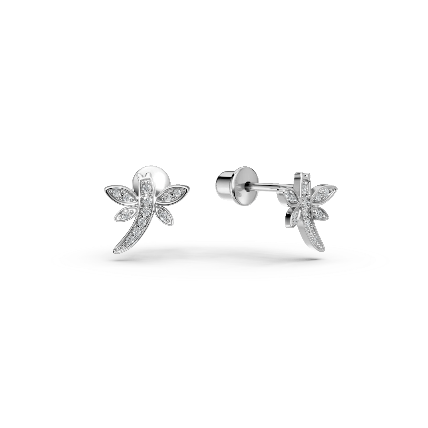 Cercei libelule din aur alb cu diamante de 0.05ct pentru copii Cercei libelule din aur alb cu diamante de 0.05ct pentru copii