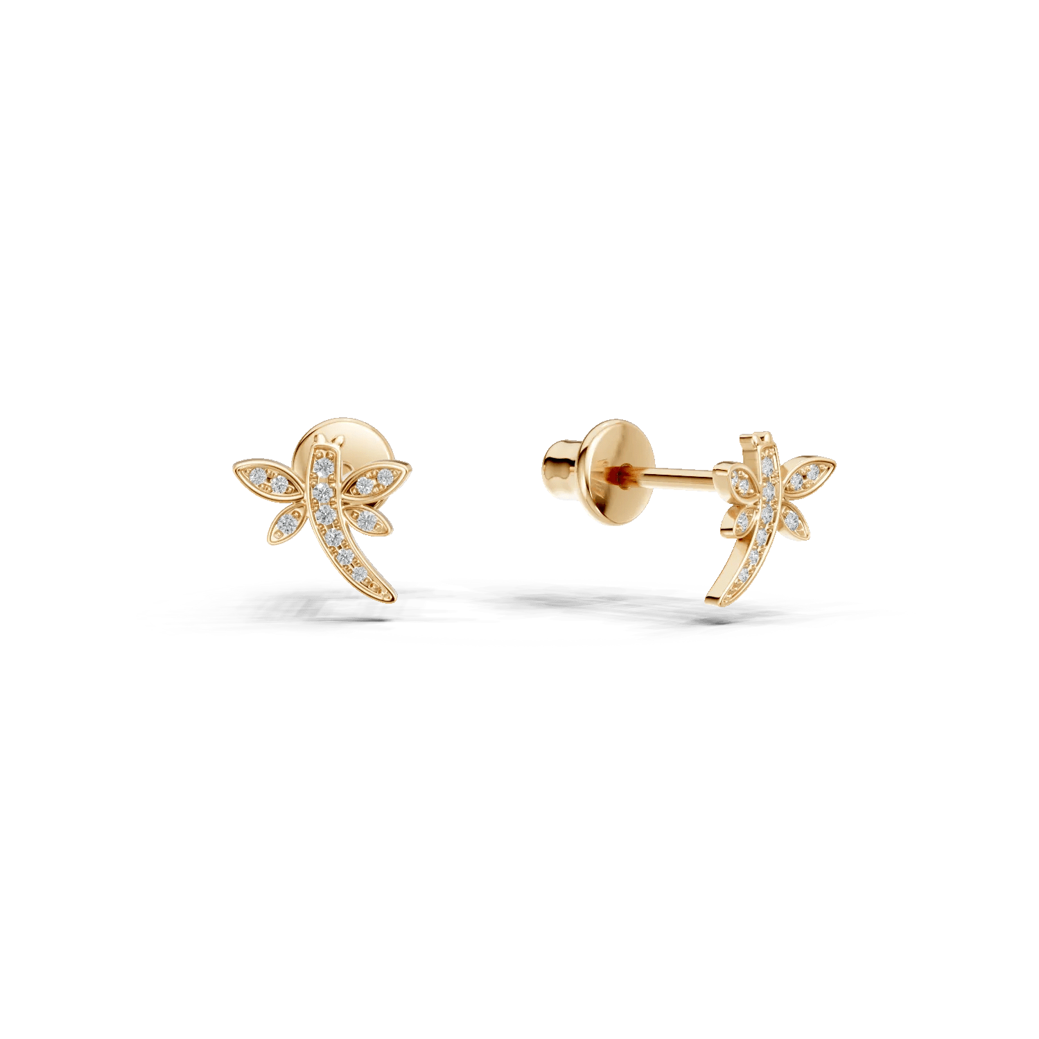 Cercei pentru copii cu libelule din aur galben și diamante de 0.06ct Cercei pentru copii cu libelule din aur galben și diamante de 0.06ct