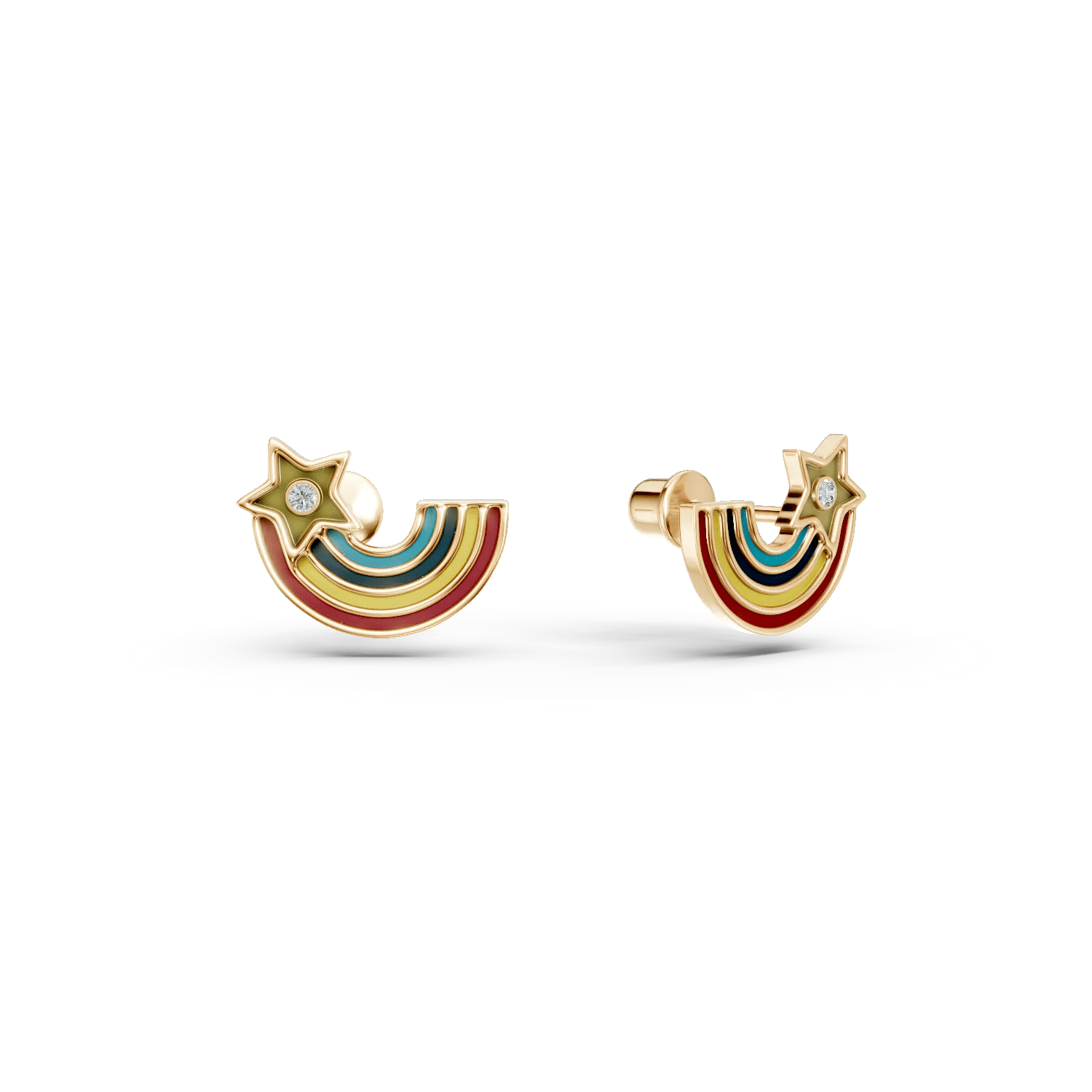 Cercei curcubeu din aur galben cu diamante 0.05ct și inserții multicolore pentru copii Cercei curcubeu din aur galben cu diamante 0.05ct și inserții multicolore pentru copii