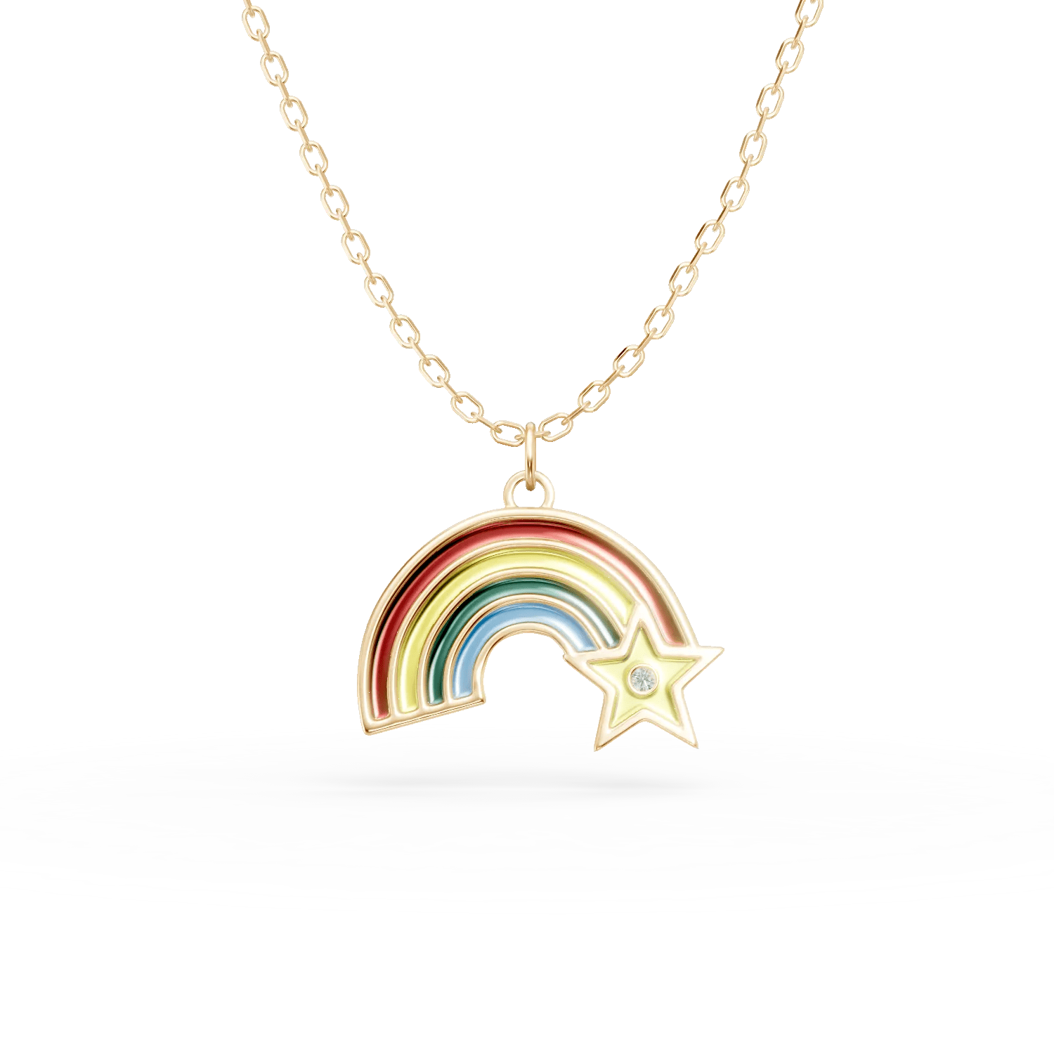 Lănțișor cu pandantiv curcubeu din aur galben cu diamant de 0.003ct pentru copii Lănțișor cu pandantiv curcubeu din aur galben cu diamant de 0.003ct pentru copii