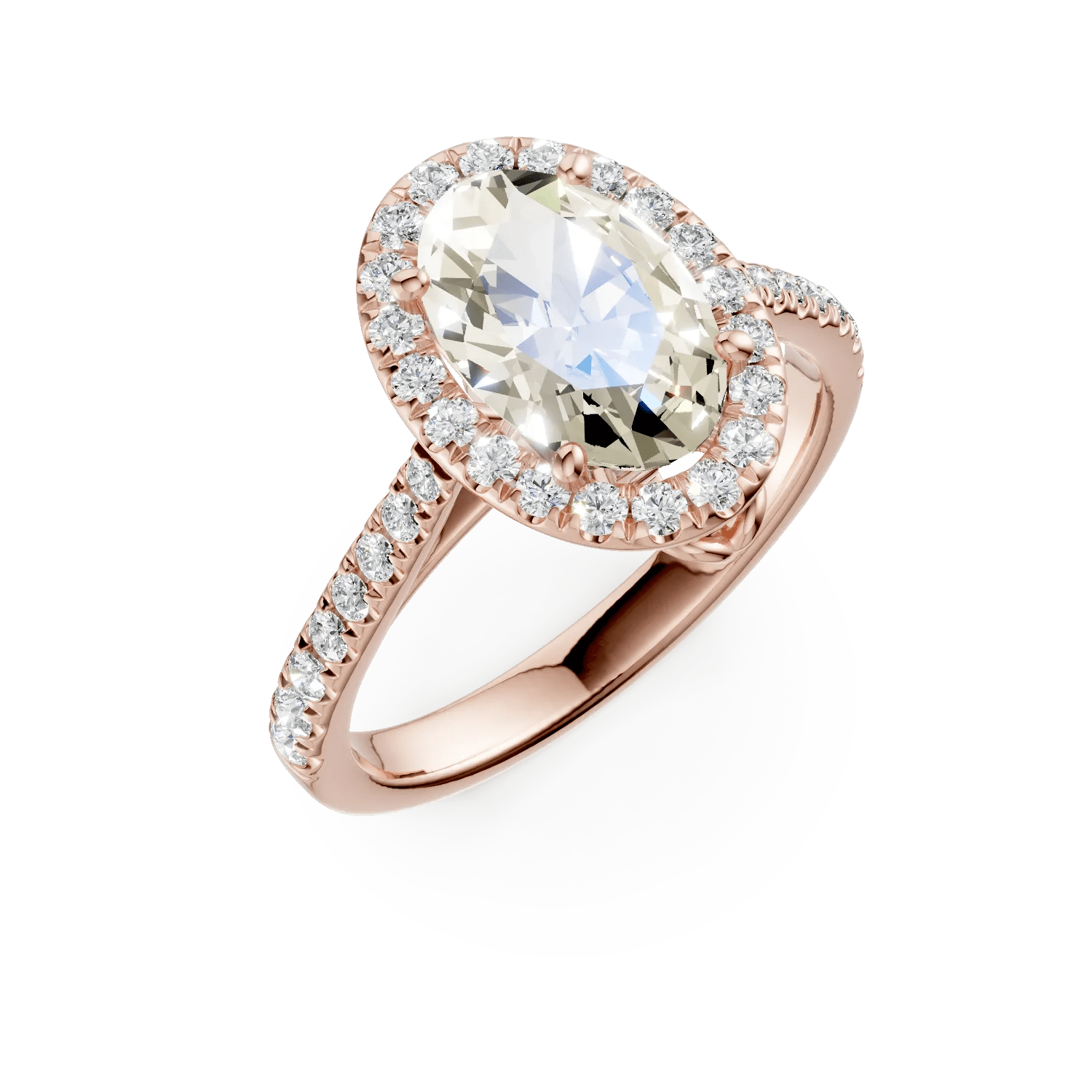 Inel de logodnă din aur roz cu diamante de 1.3ct, oval și rotund Inel de logodnă din aur roz cu diamante de 1.3ct, oval și rotund