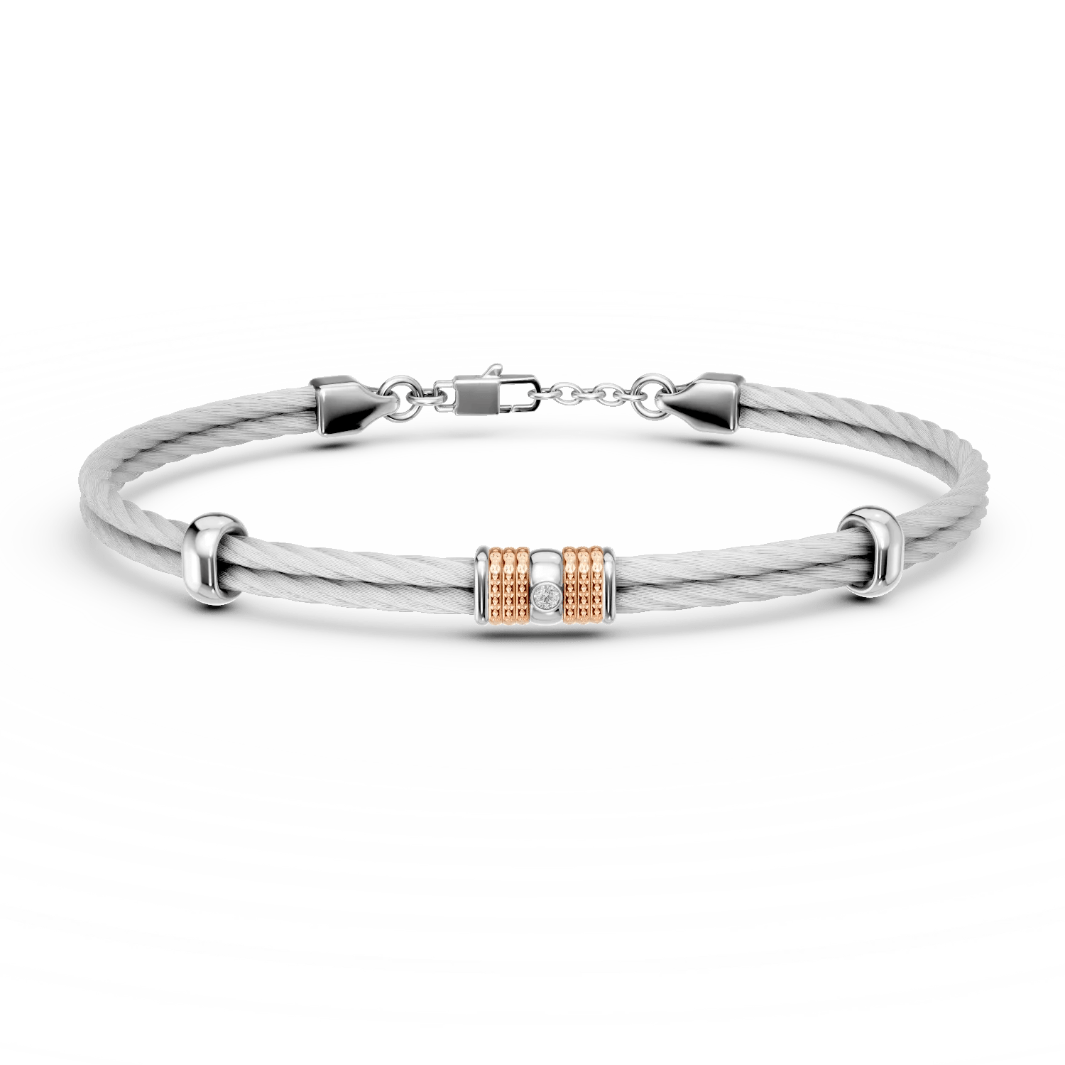Brățară din oțel alb-roz cu diamant de 0.002ct pentru bărbați Brățară din oțel alb-roz cu diamant de 0.002ct pentru bărbați