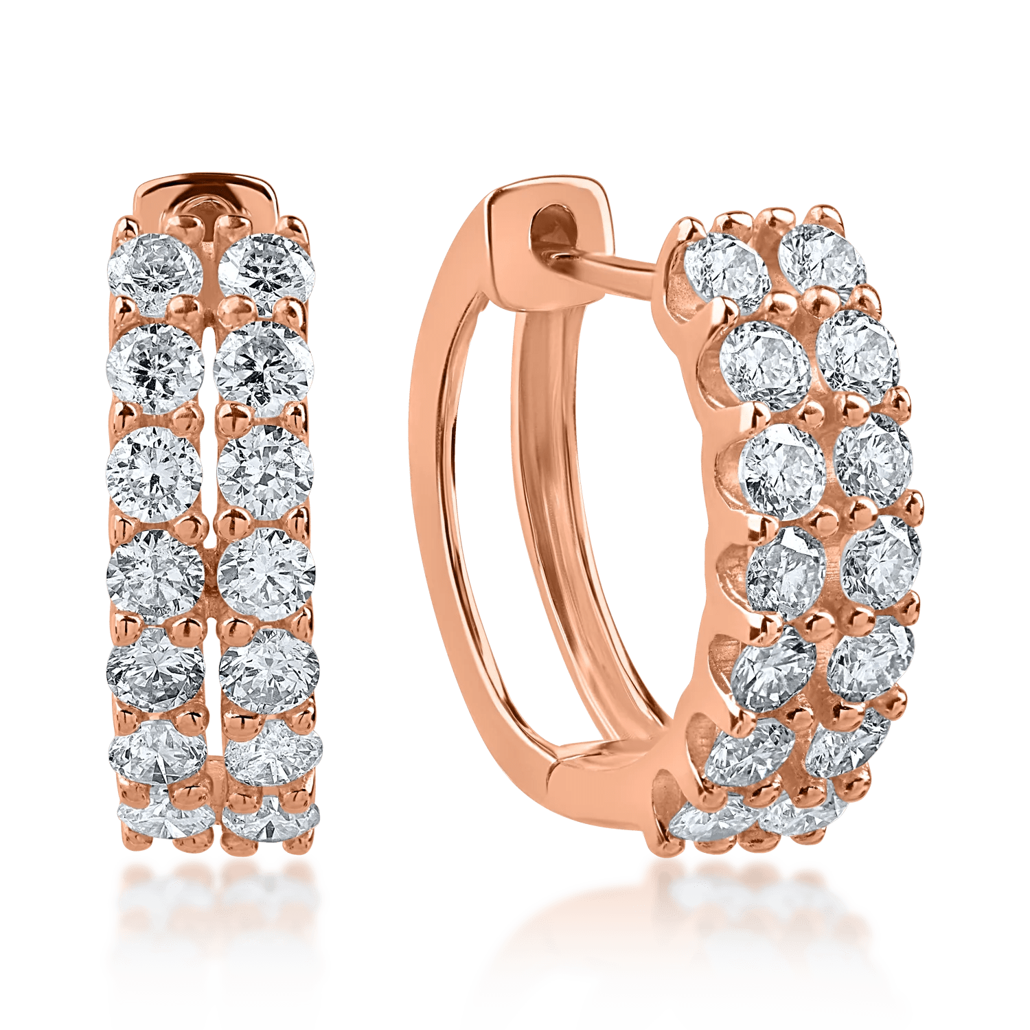 Cercei rotunzi din aur roz cu diamante de 0.7ct Cercei rotunzi din aur roz cu diamante de 0.7ct