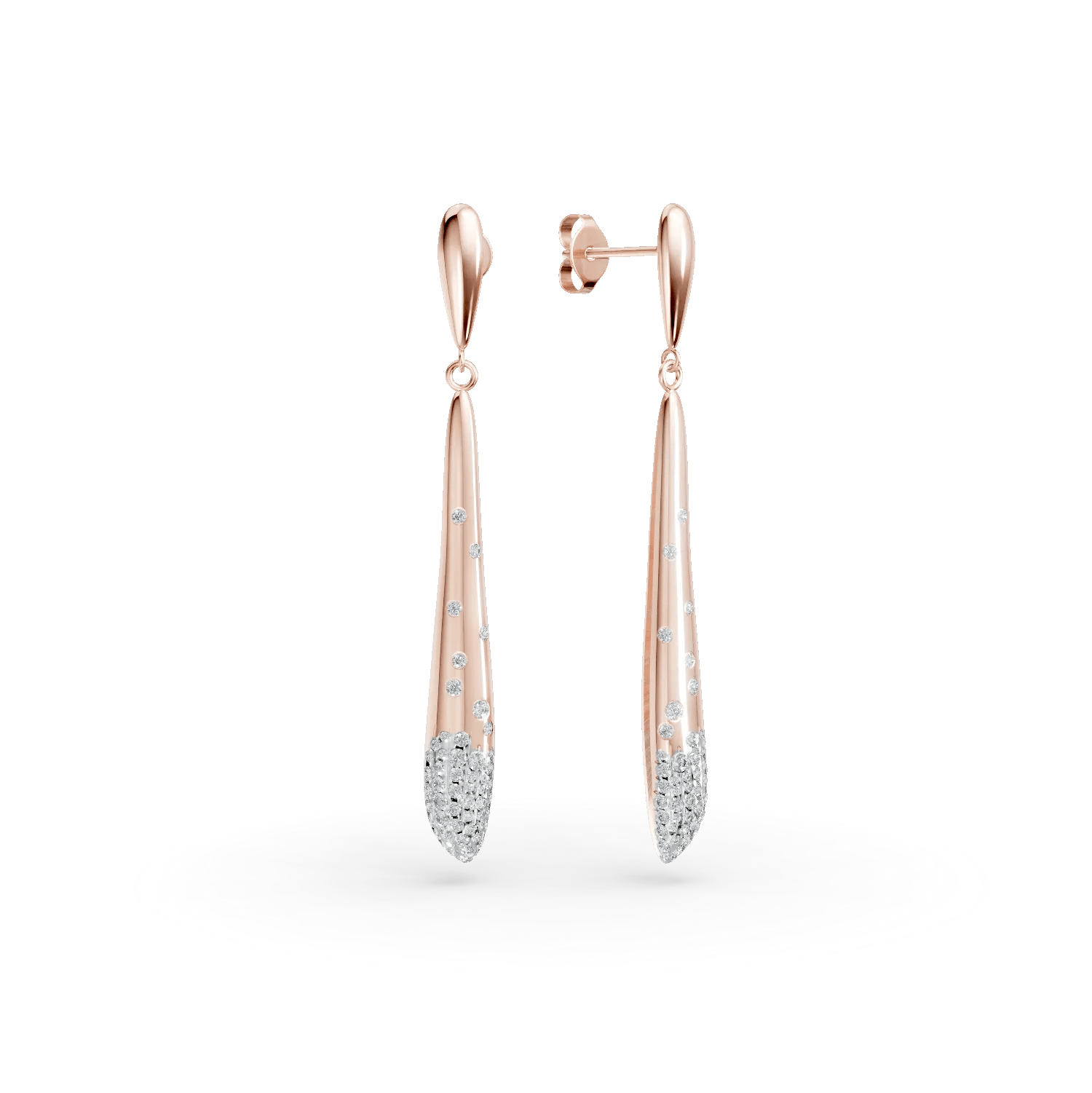 Cercei lungi din aur roz cu diamante de 0.5ct Cercei lungi din aur roz cu diamante de 0.5ct