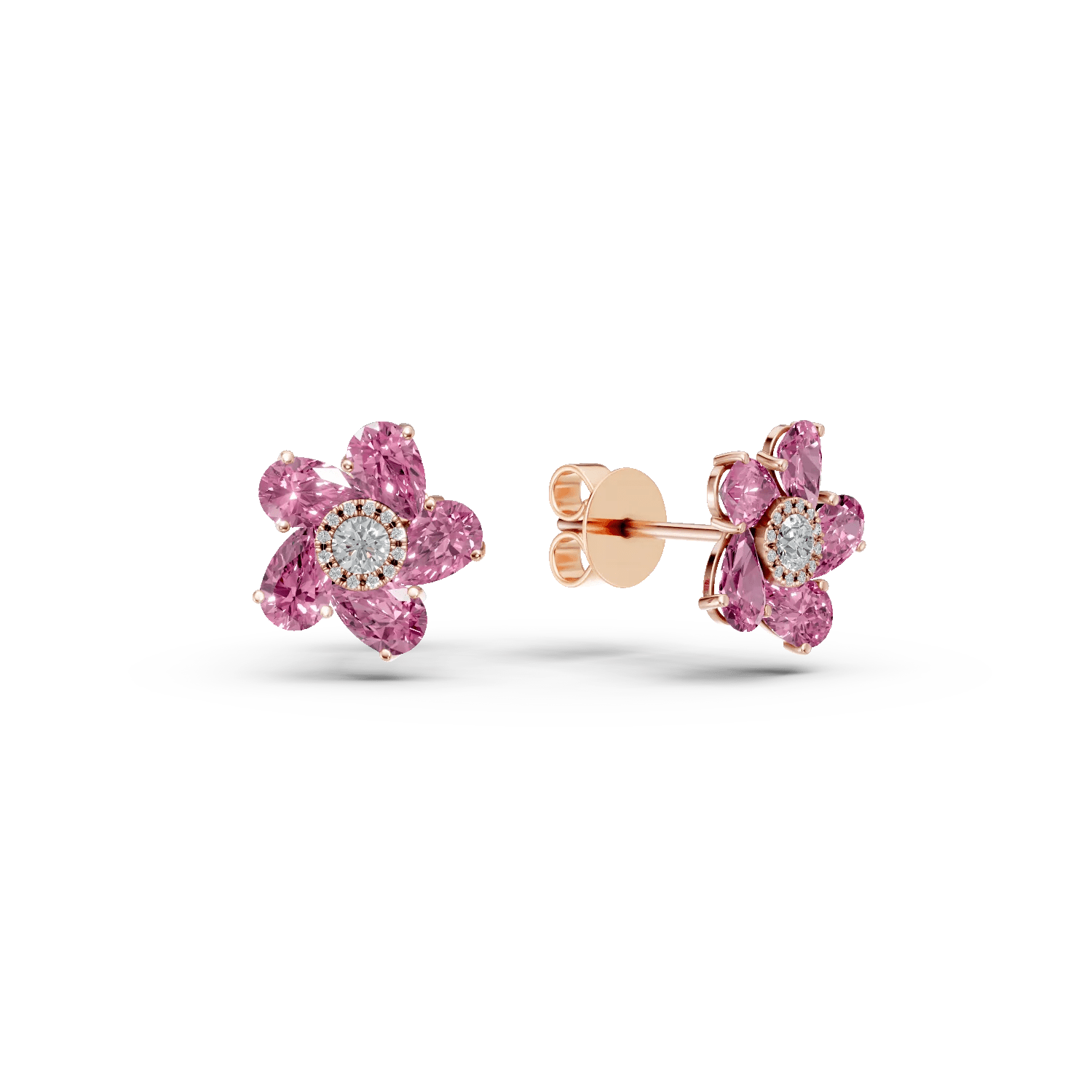 Cercei floare din aur roz cu pietre de 4.6ct Cercei floare din aur roz cu pietre de 4.6ct