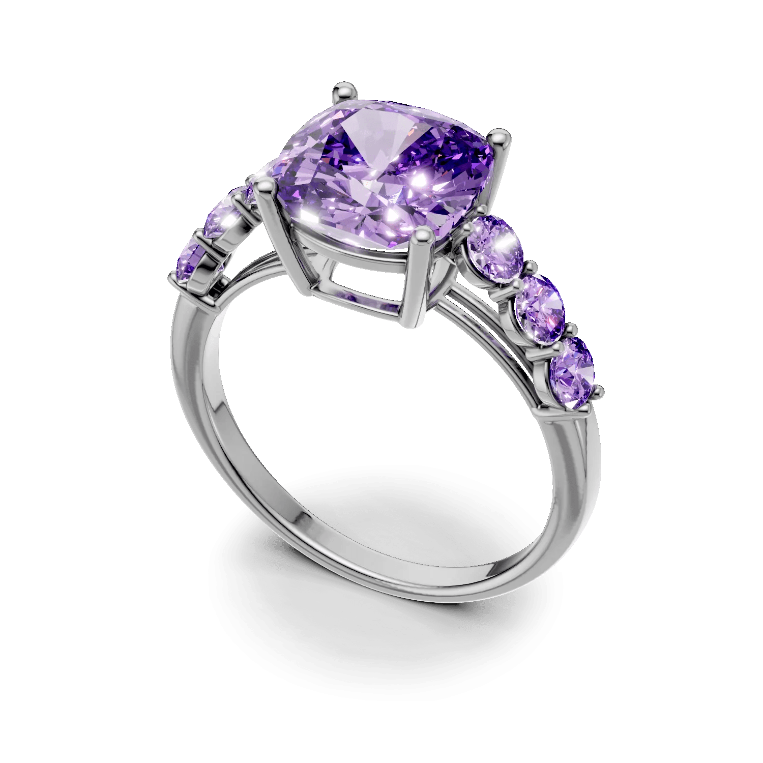 Inel din aur alb cu ametiste cushion – 3.3ct Inel din aur alb cu ametiste cushion - 3.3ct