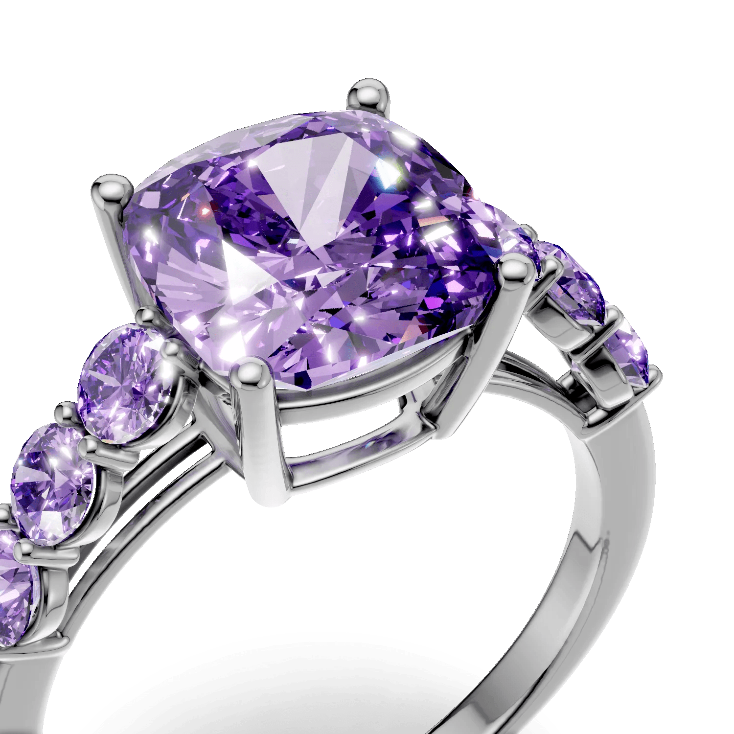 Inel din aur alb cu ametiste cushion – 3.3ct Inel din aur alb cu ametiste cushion - 3.3ct