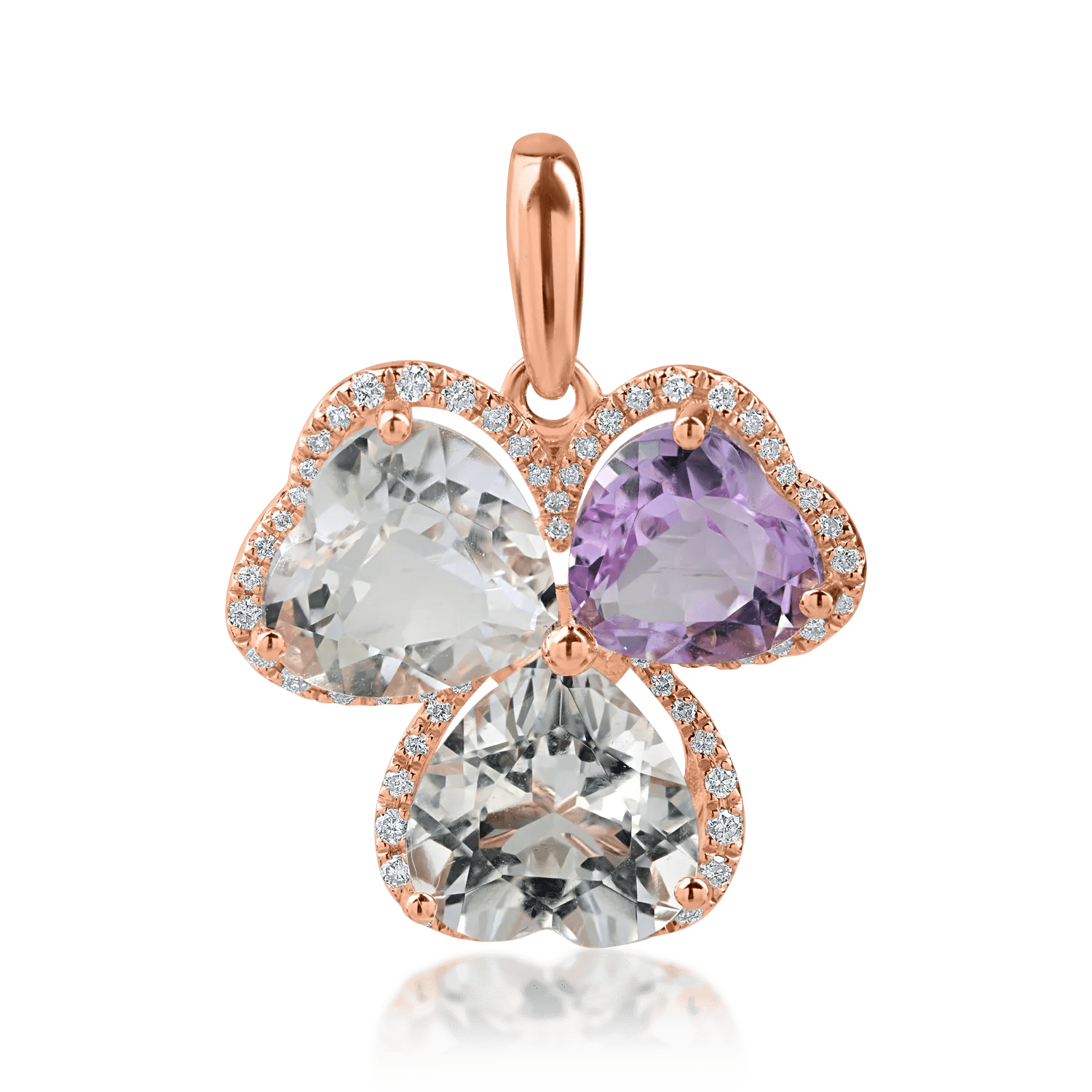 Pandantiv din aur roz cu ametiste heart de 6.2ct și diamante 0.2ct Pandantiv din aur roz cu ametiste heart de 6.2ct și diamante 0.2ct