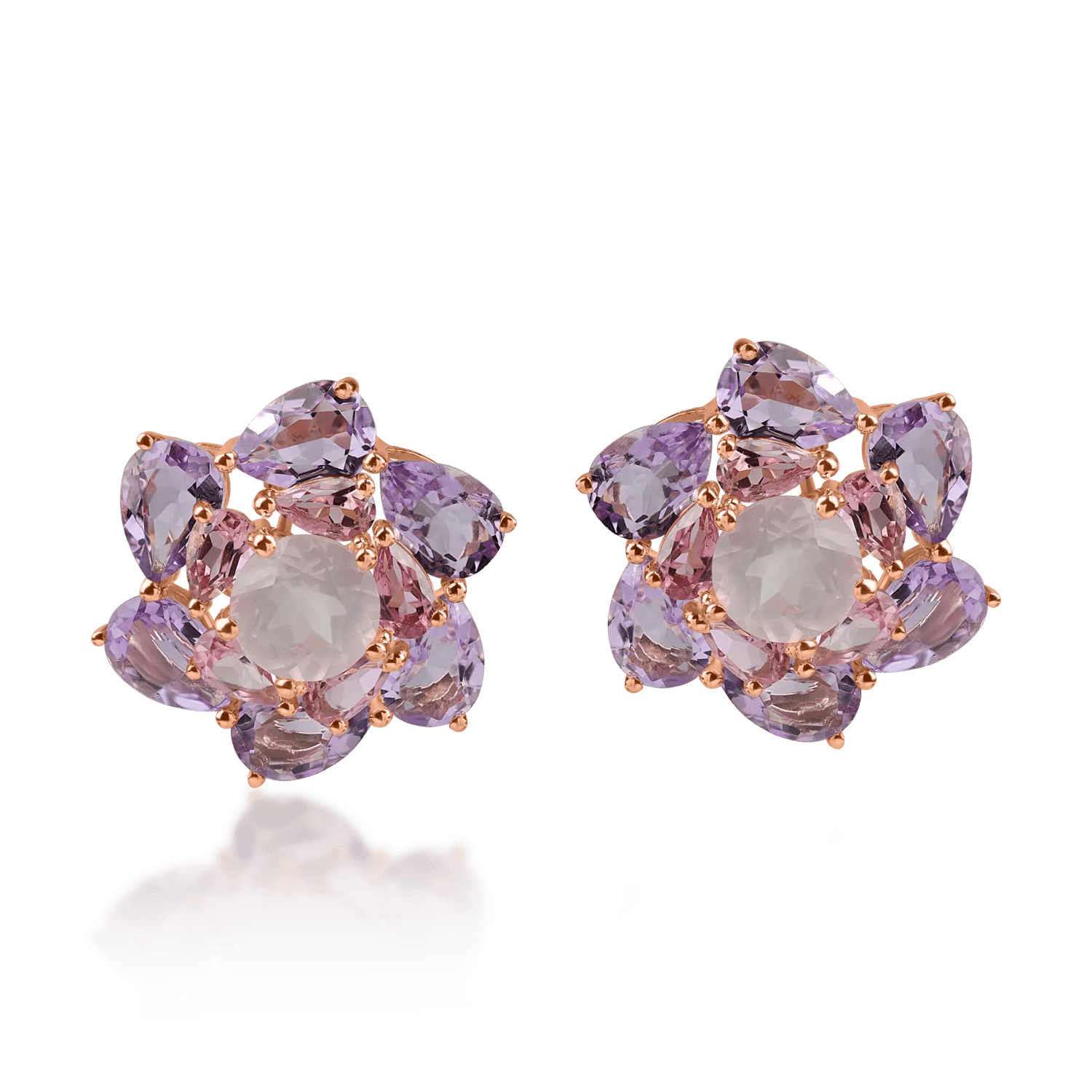 Cercei florali din aur roz cu pietre semiprețioase de 11.5ct Cercei florali din aur roz cu pietre semiprețioase de 11.5ct