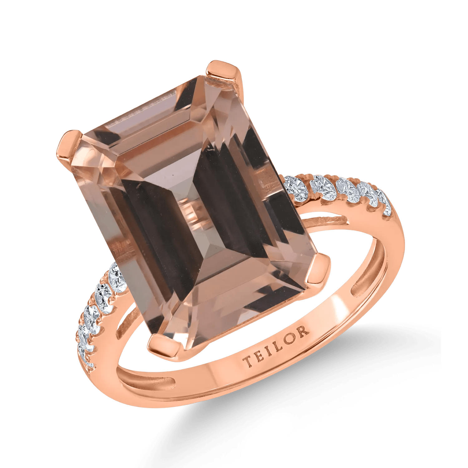 Inel din aur roz cu morganit octogonal de 6.6ct și diamante de 0.2ct Inel din aur roz cu morganit octogonal de 6.6ct și diamante de 0.2ct