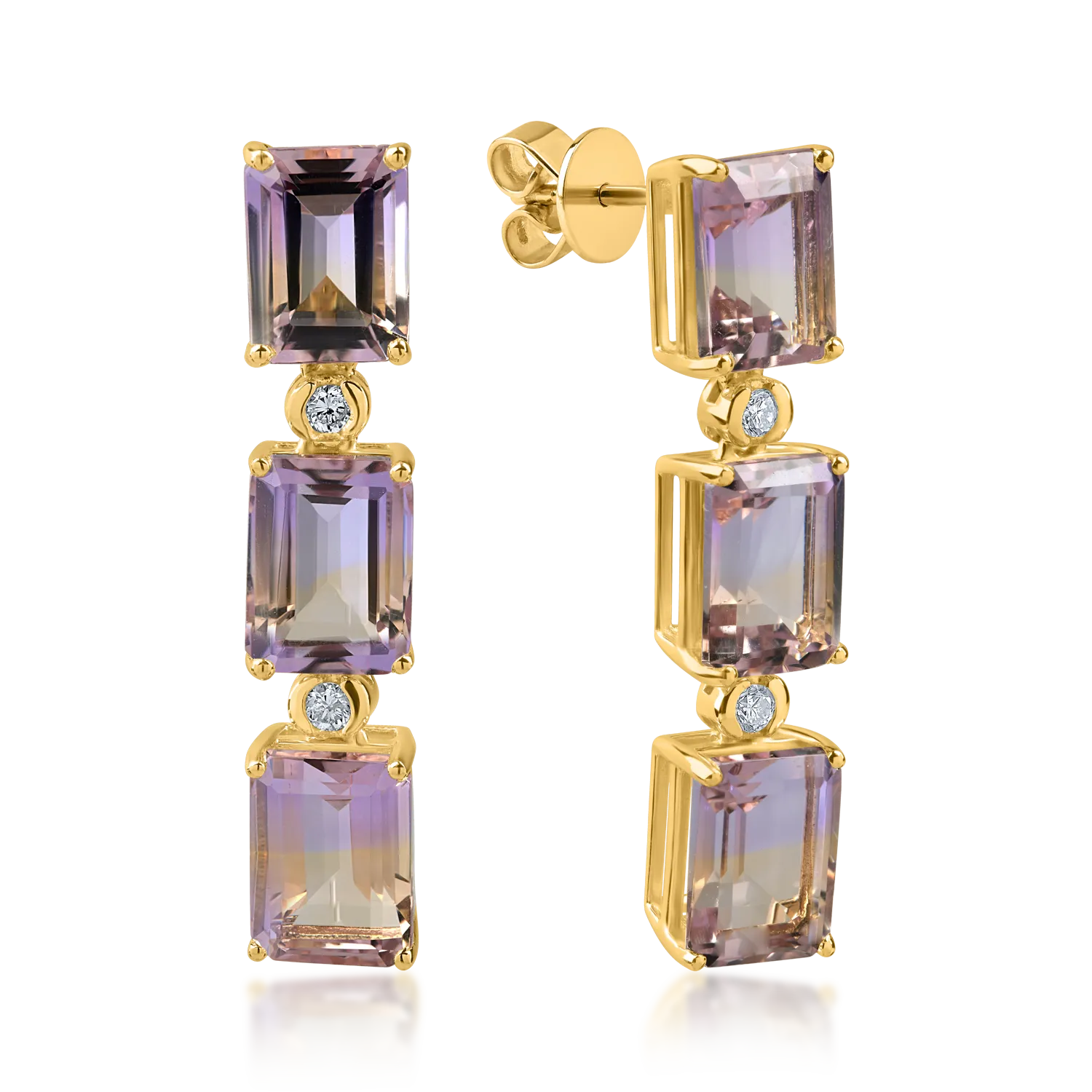 Cercei aur galben cu ametrine octogonale 9.3ct și diamante 0.1ct Cercei aur galben cu ametrine octogonale 9.3ct și diamante 0.1ct