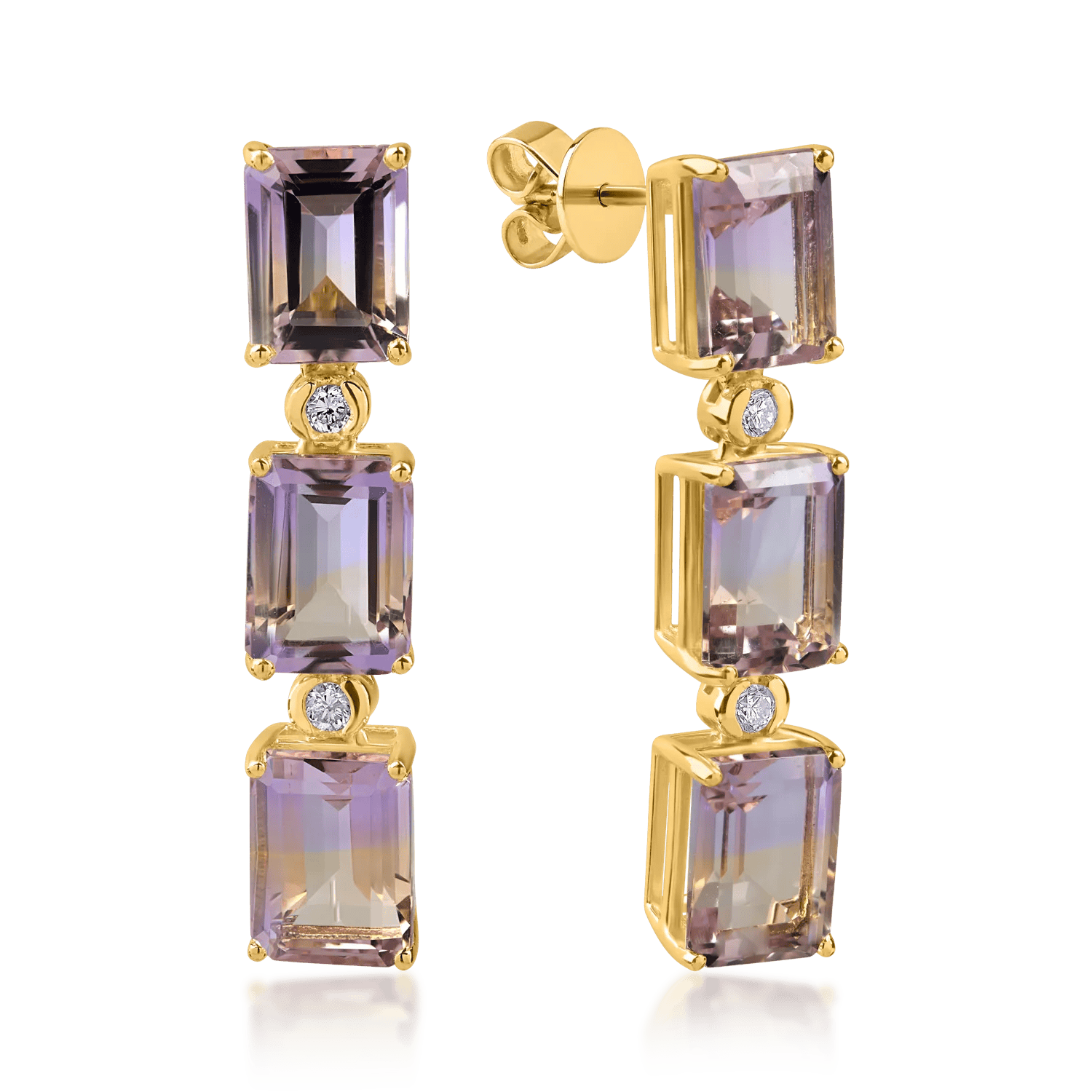 Cercei din aur galben cu ametrine octogonale de 9.3ct și diamante de 0.1ct – Teilor Cercei din aur galben cu ametrine octogonale de 9.3ct și diamante de 0.1ct – Teilor