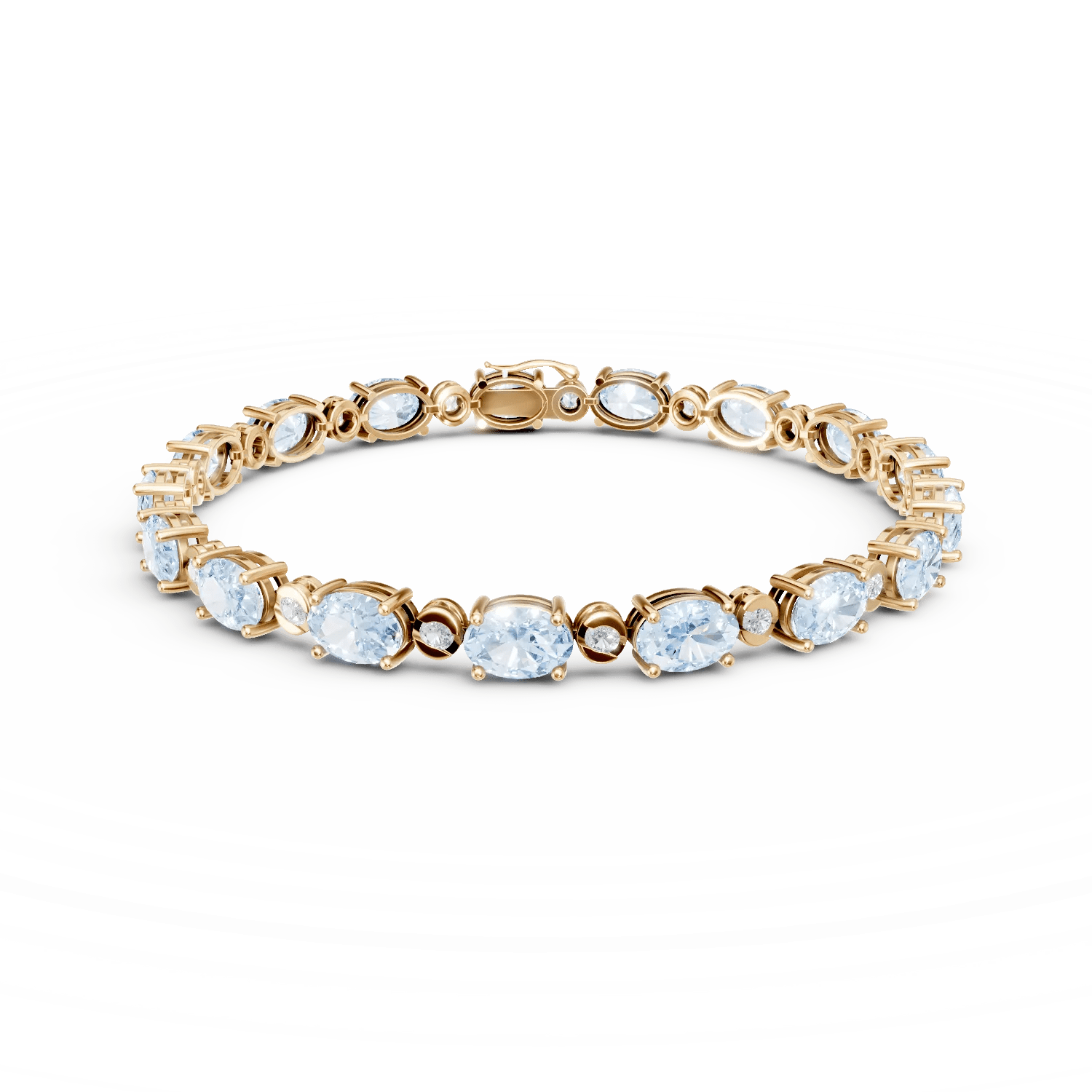 Brățară tennis din aur galben cu topaze albastre ovale de 14.8ct și diamante de 0.3ct Brățară tennis din aur galben cu topaze albastre ovale de 14.8ct și diamante de 0.3ct