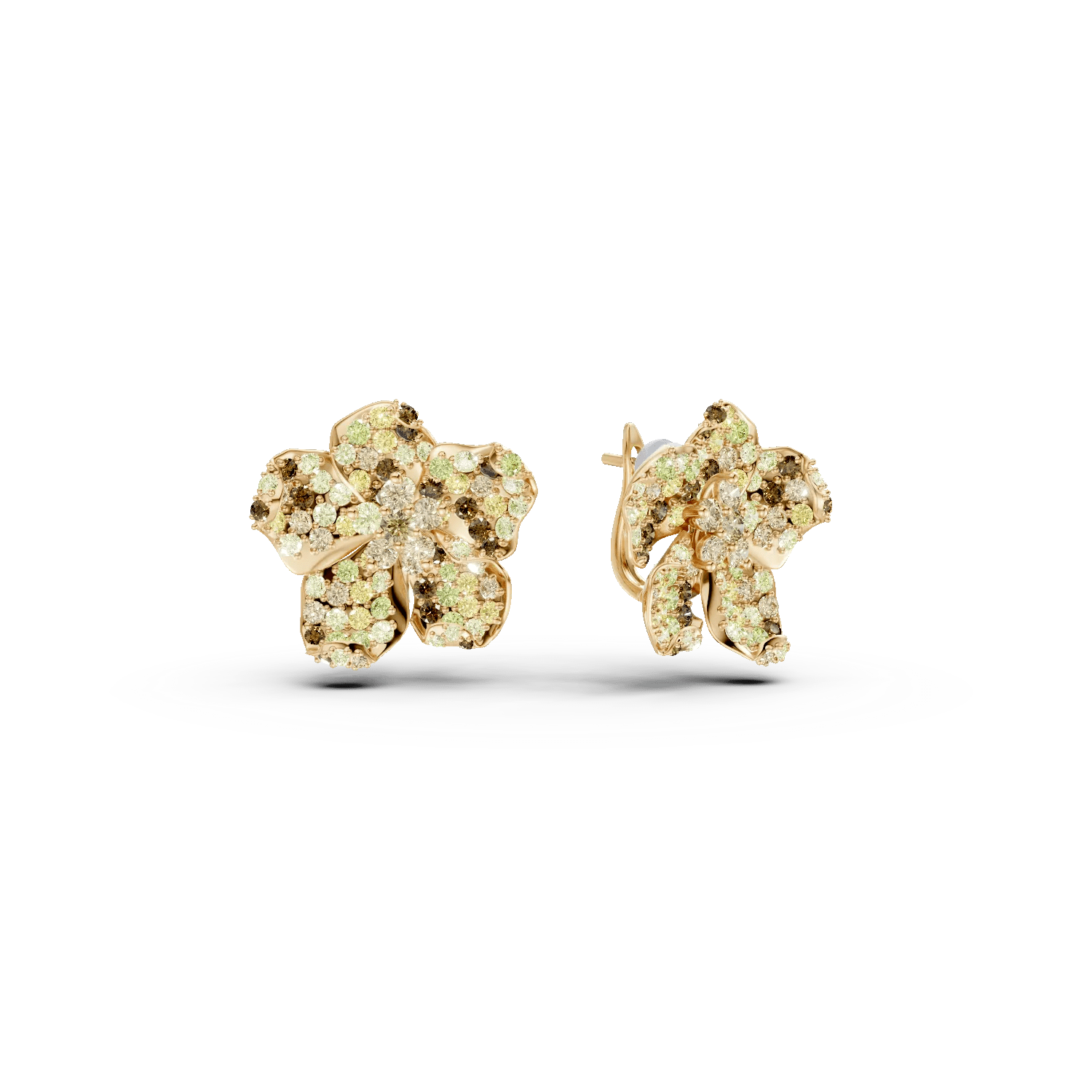 Cercei floare din aur galben cu diamante de 5.3ct Cercei floare din aur galben cu diamante de 5.3ct
