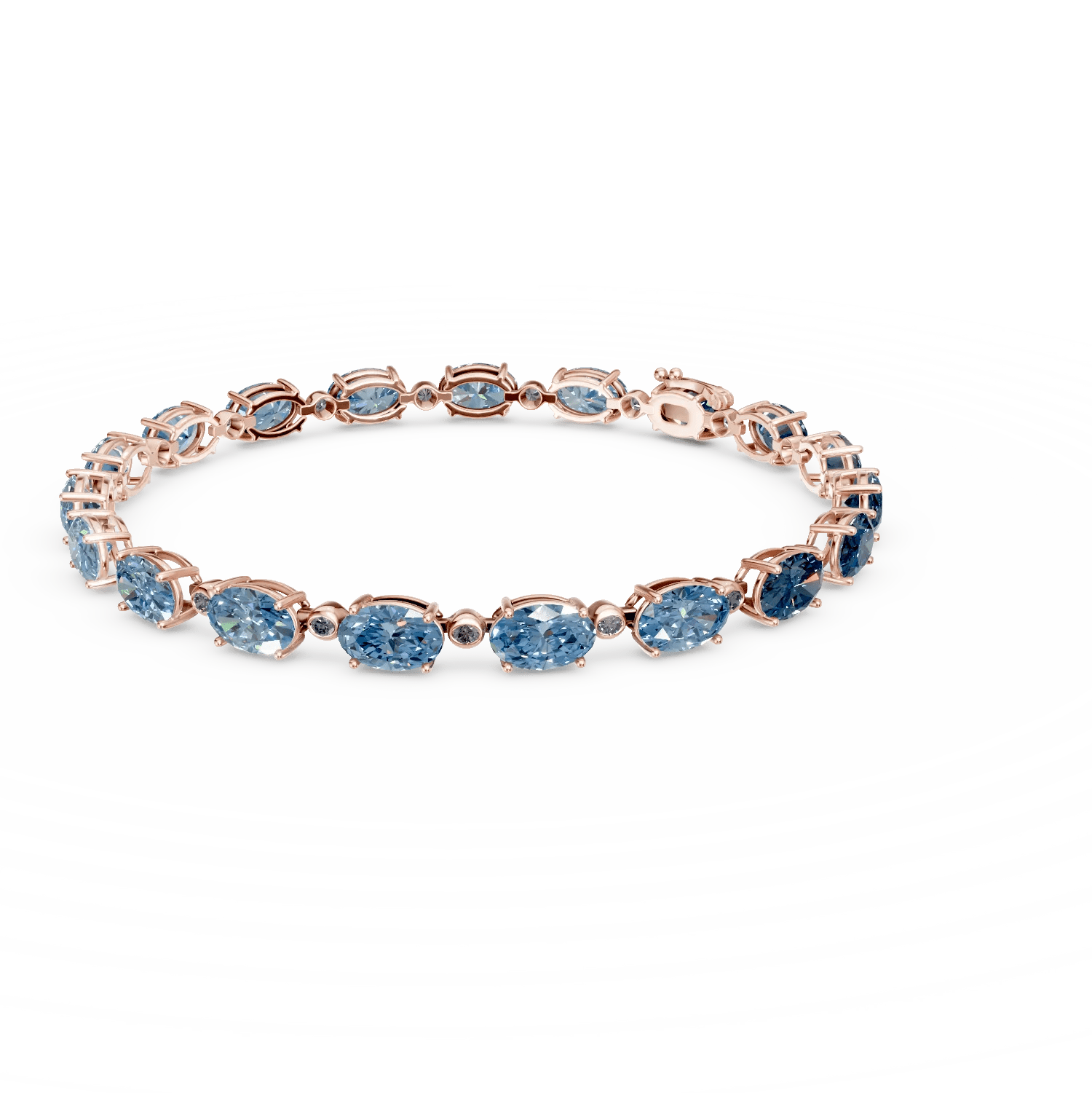 Brățară tennis din aur roz cu topaze albastre ovale de 19.03ct și diamante de 0.4ct Brățară tennis din aur roz cu topaze albastre ovale de 19.03ct și diamante de 0.4ct