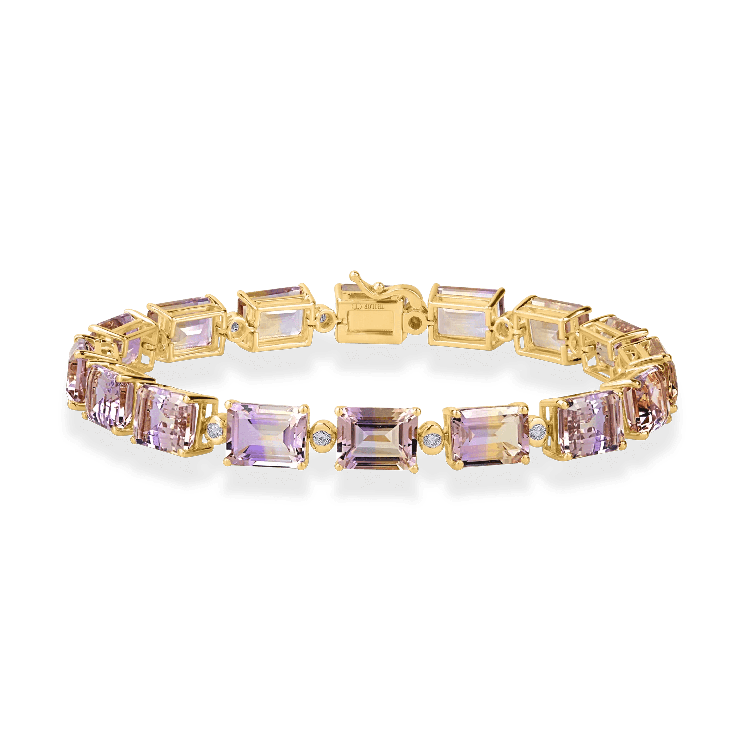 Brățară tennis din aur galben cu ametrine de 24.3ct și diamante de 0.4ct Brățară tennis din aur galben cu ametrine de 24.3ct și diamante de 0.4ct