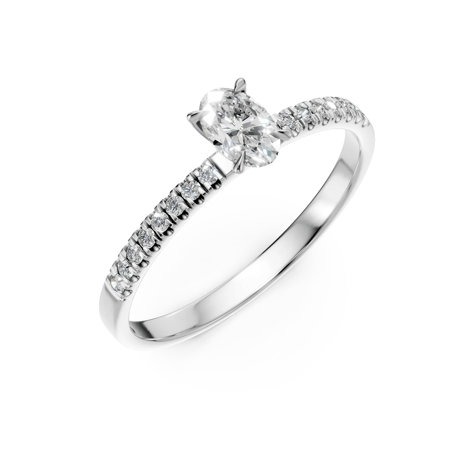 Inel din aur alb cu diamante ovale și rotunde 0.4ct Inel din aur alb cu diamante ovale și rotunde 0.4ct