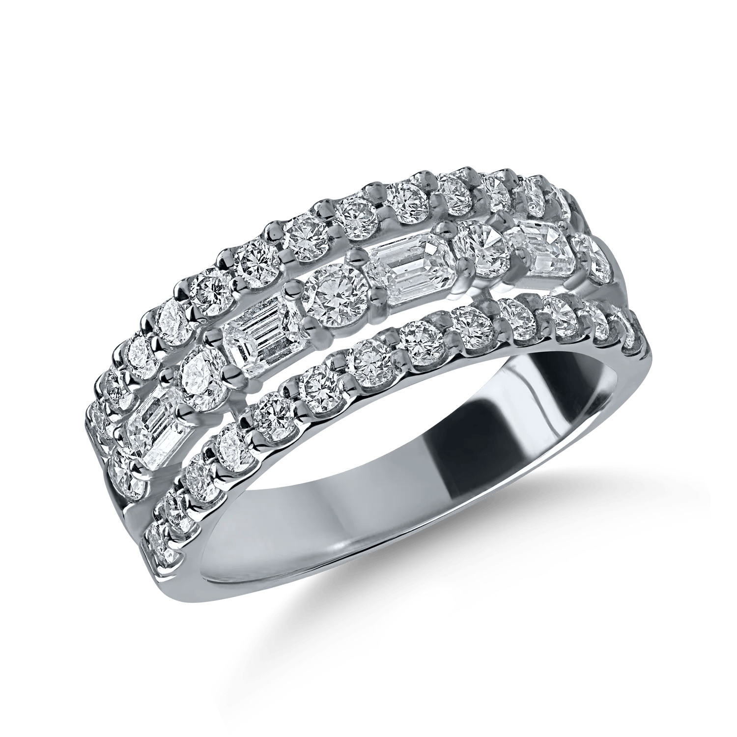 Inel din aur alb cu diamante baguette și rotunde 1.2ct Inel din aur alb cu diamante baguette și rotunde 1.2ct