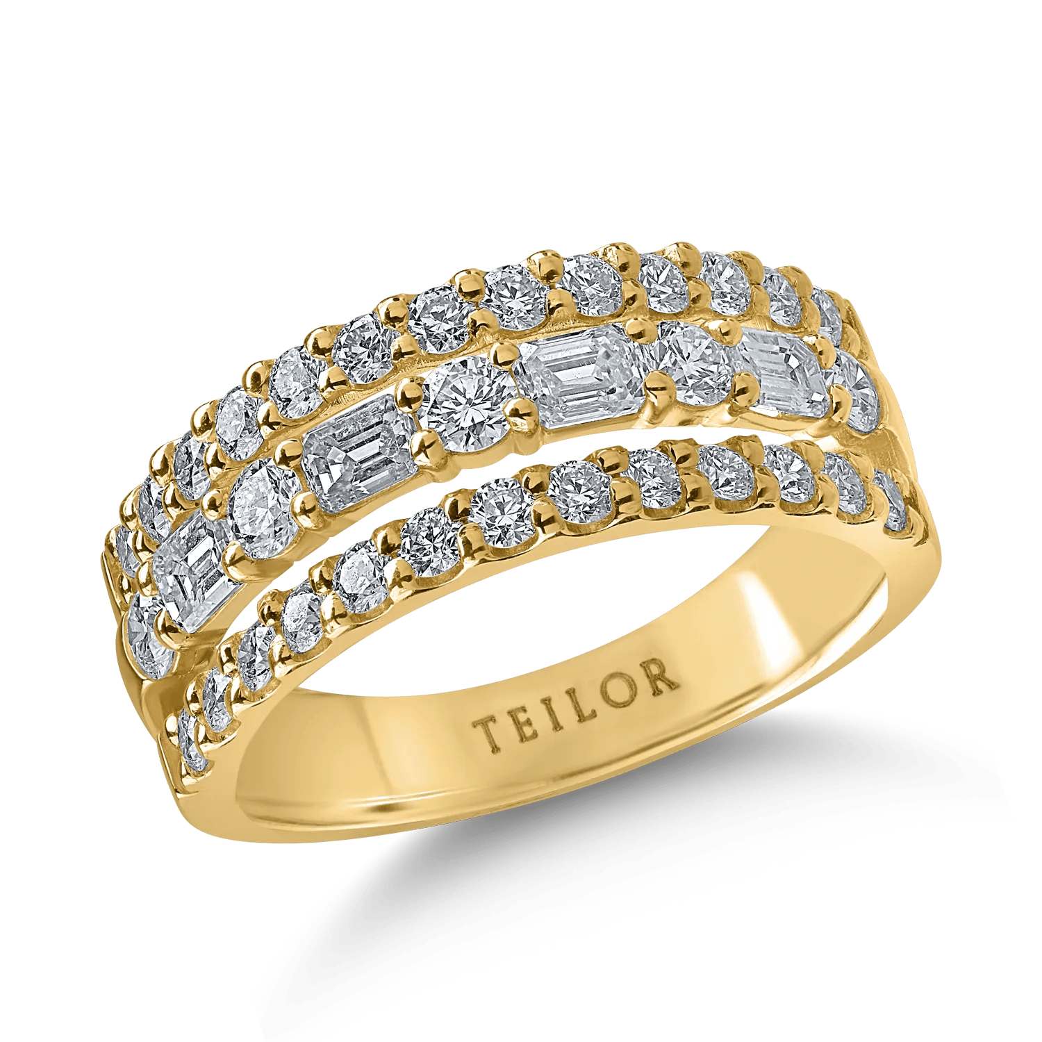 Inel din aur galben cu diamante baguette și rotunde de 1.2ct Inel din aur galben cu diamante baguette și rotunde de 1.2ct