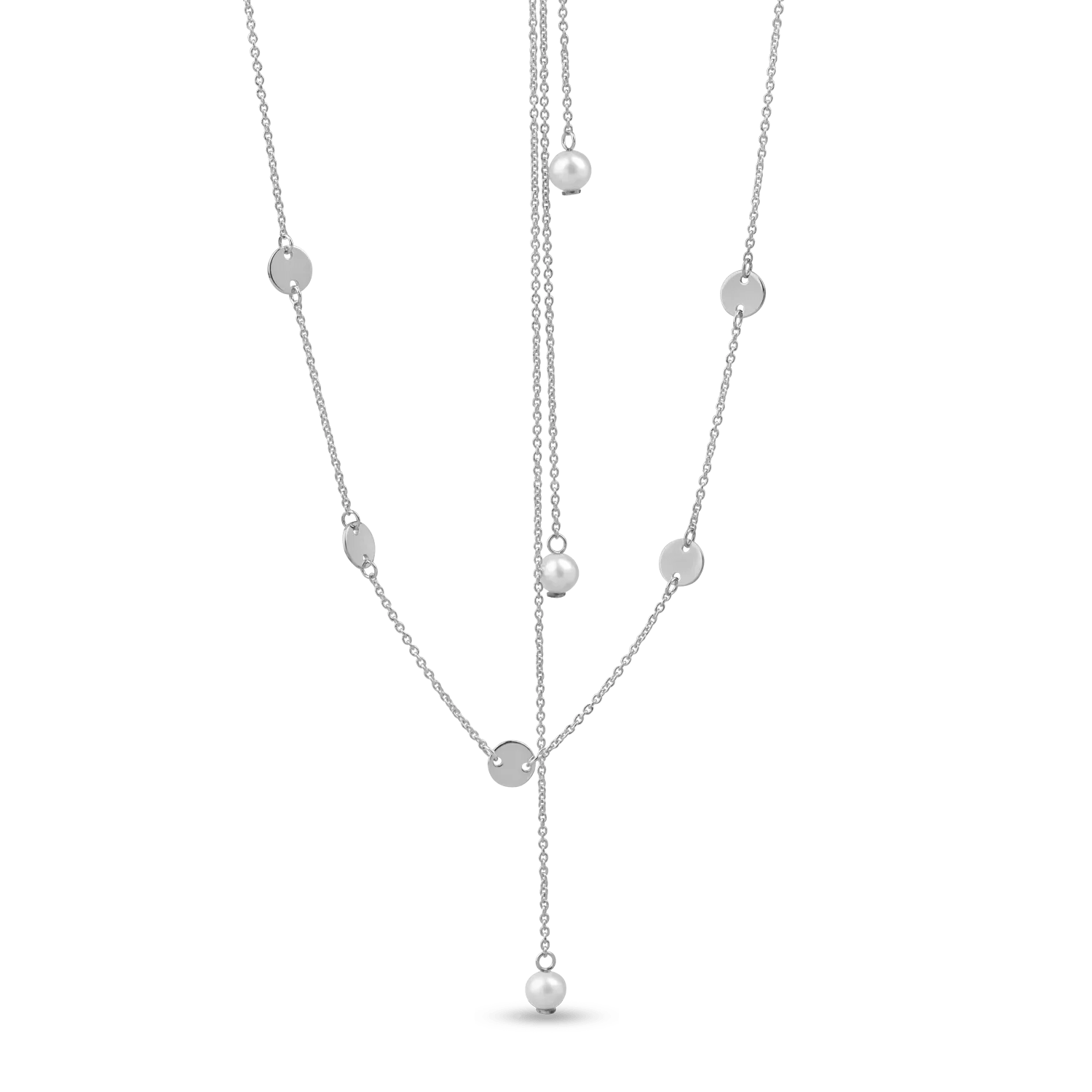 Colier din aur alb cu perle naturale și extensie pentru spate Colier din aur alb cu perle naturale și extensie pentru spate