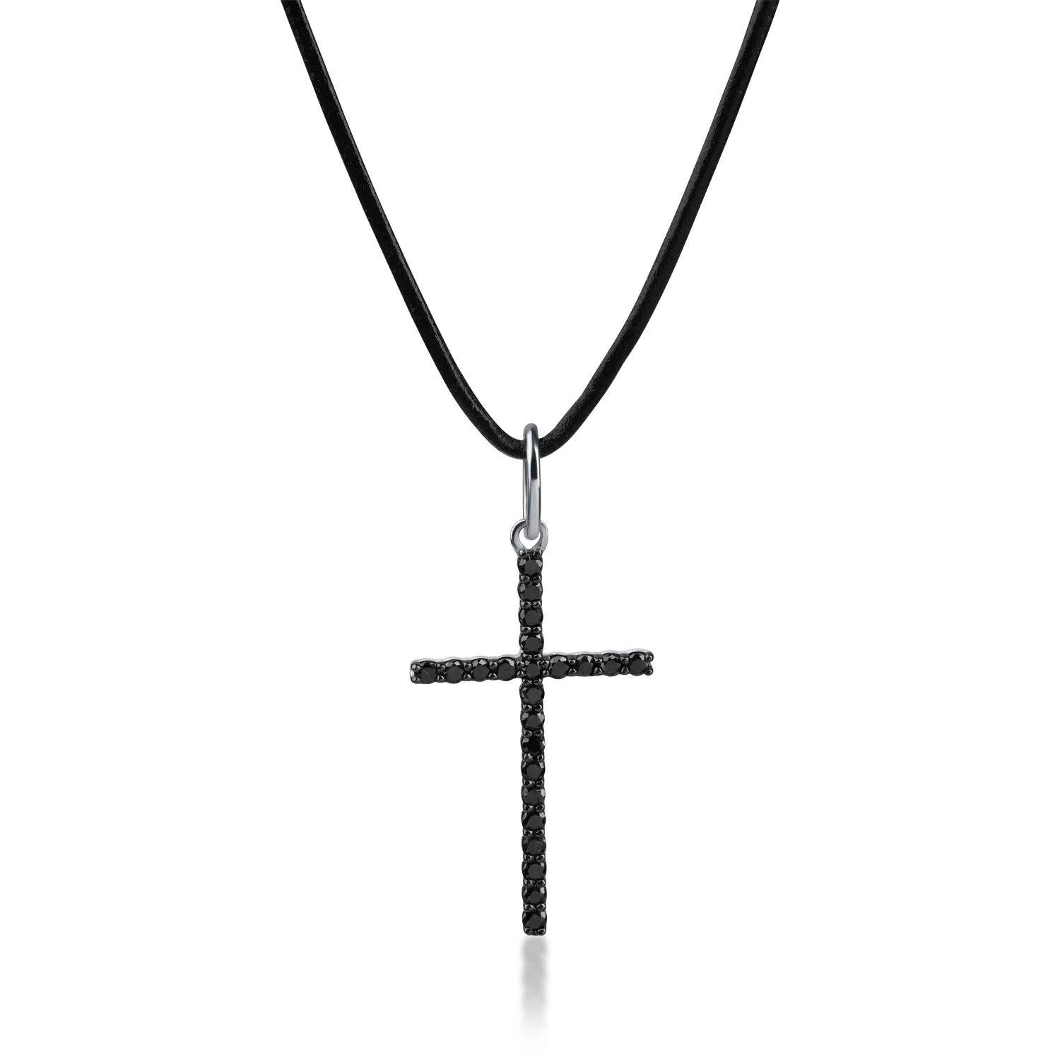 Lanț textil cu pandantiv cruce din aur alb cu diamante negre de 0.9ct pentru bărbați Lanț textil cu pandantiv cruce din aur alb cu diamante negre de 0.9ct pentru bărbați