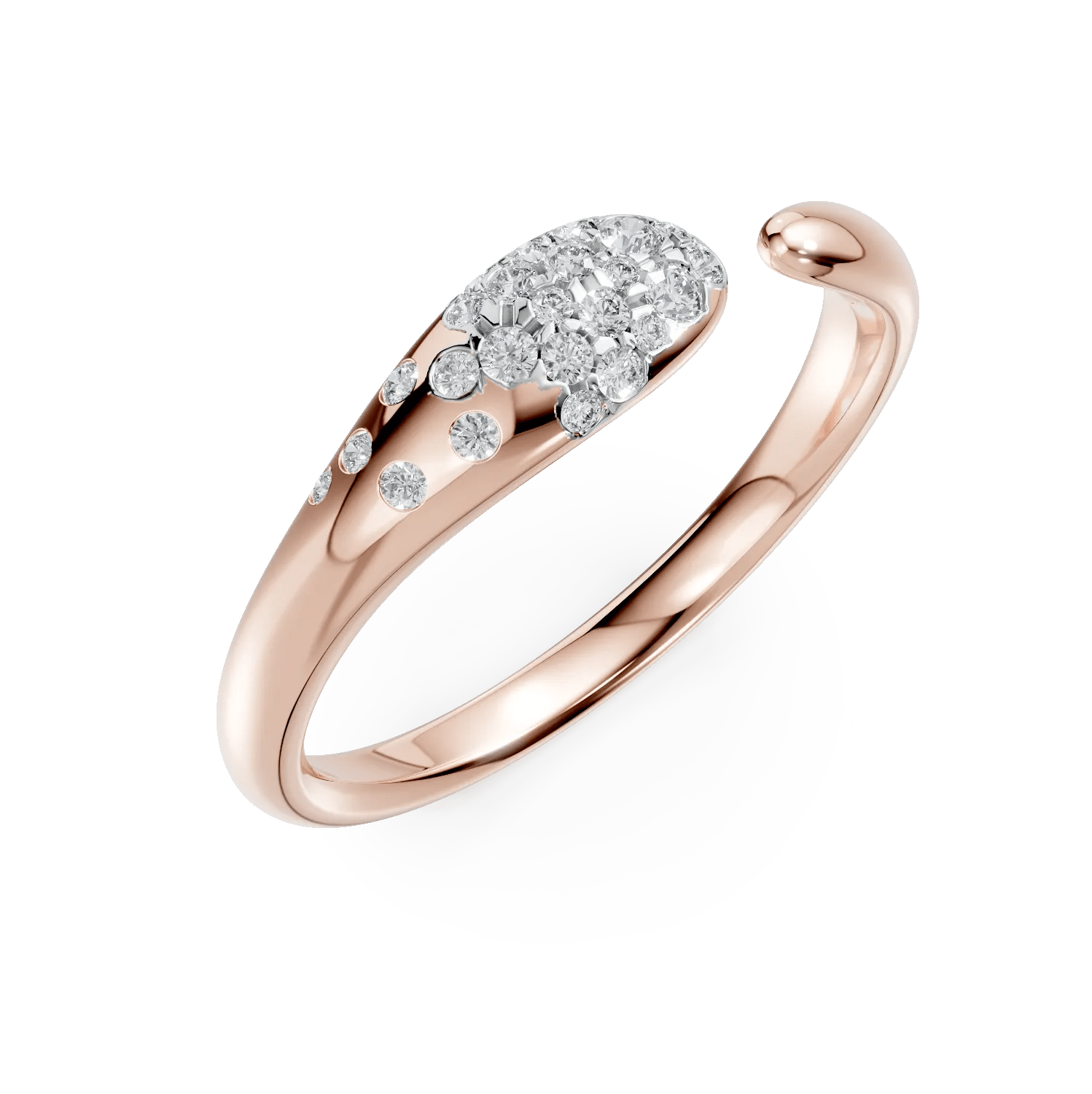 Inel deschis minimalist din aur roz cu diamante 0.2ct Inel deschis minimalist din aur roz cu diamante 0.2ct