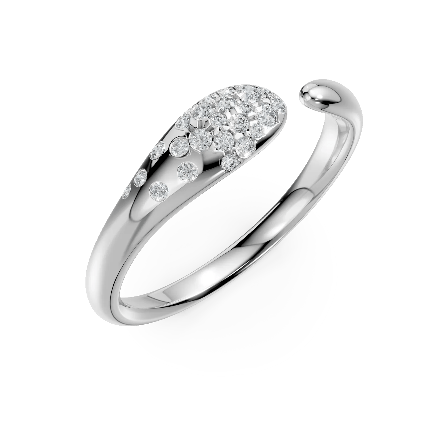 Inel minimalist deschis din aur alb cu diamante 0.2ct Inel minimalist deschis din aur alb cu diamante 0.2ct