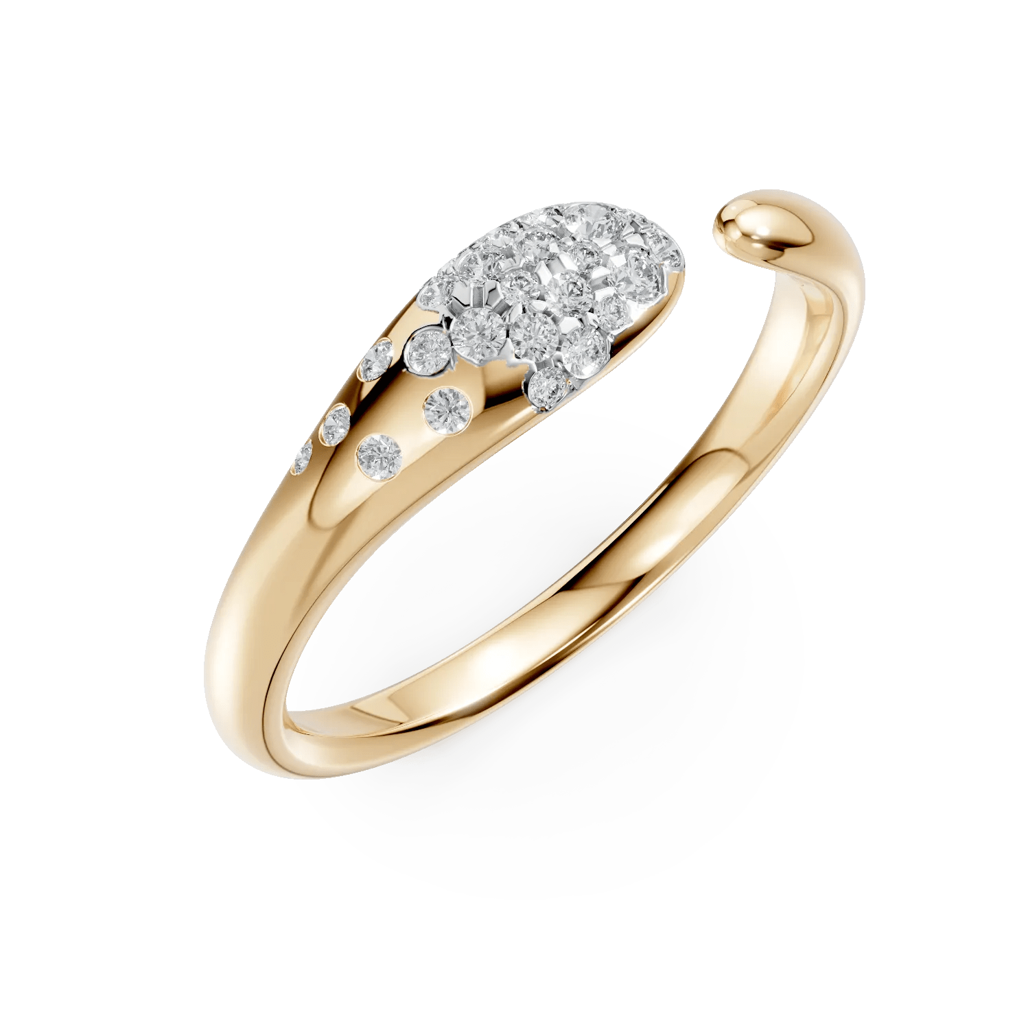 Inel deschis minimalist din aur galben cu diamante 0.2ct Inel deschis minimalist din aur galben cu diamante 0.2ct