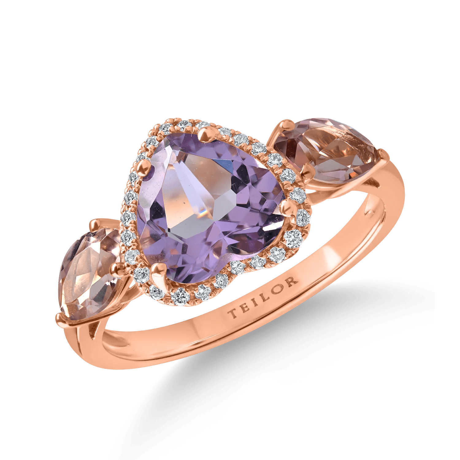 Inel din aur roz cu pietre prețioase și semiprețioase de 2.8ct Inel din aur roz cu pietre prețioase și semiprețioase de 2.8ct