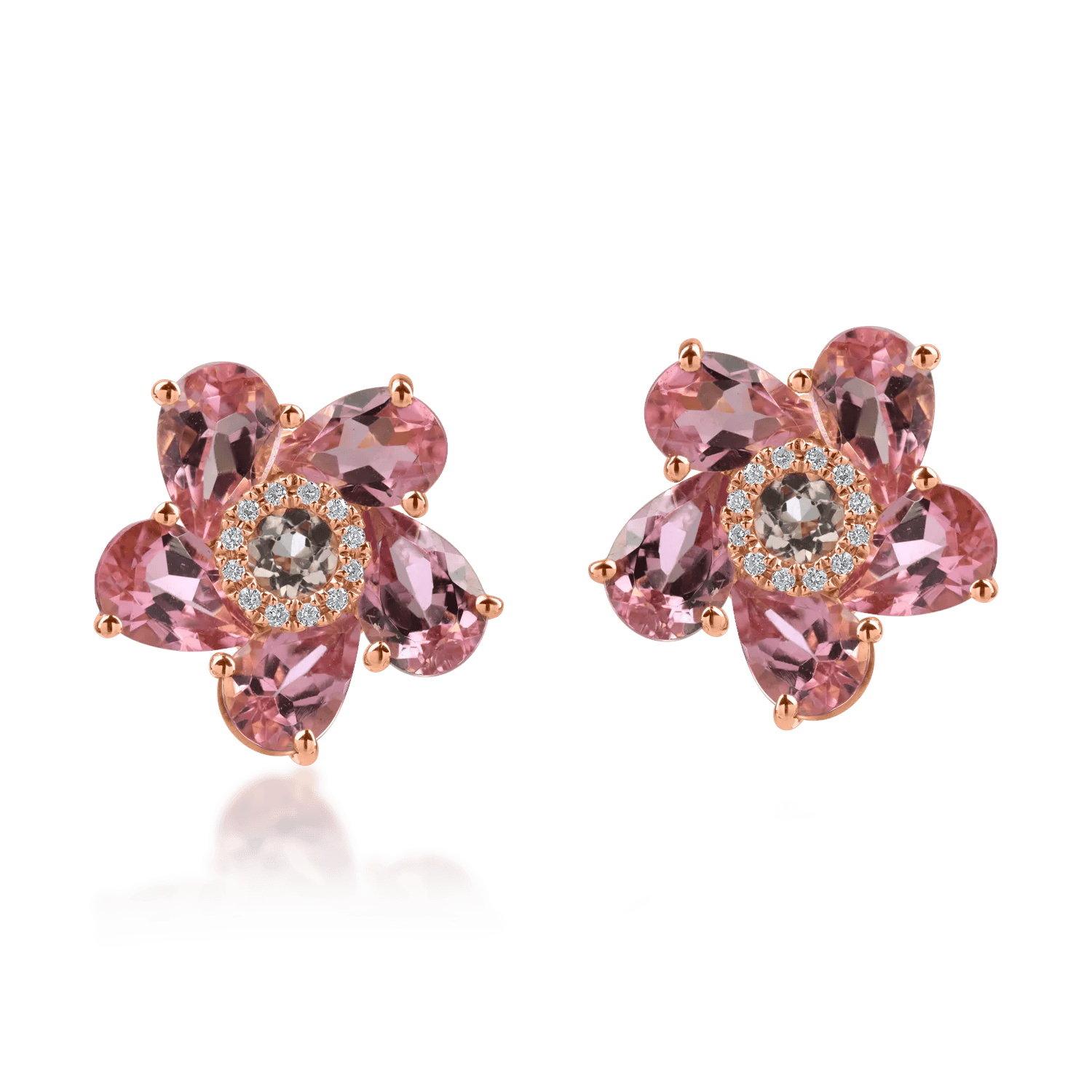 Cercei florali din aur roz cu pietre prețioase și semiprețioase de 4.6ct – Teilor Cercei florali din aur roz cu pietre prețioase și semiprețioase de 4.6ct – Teilor