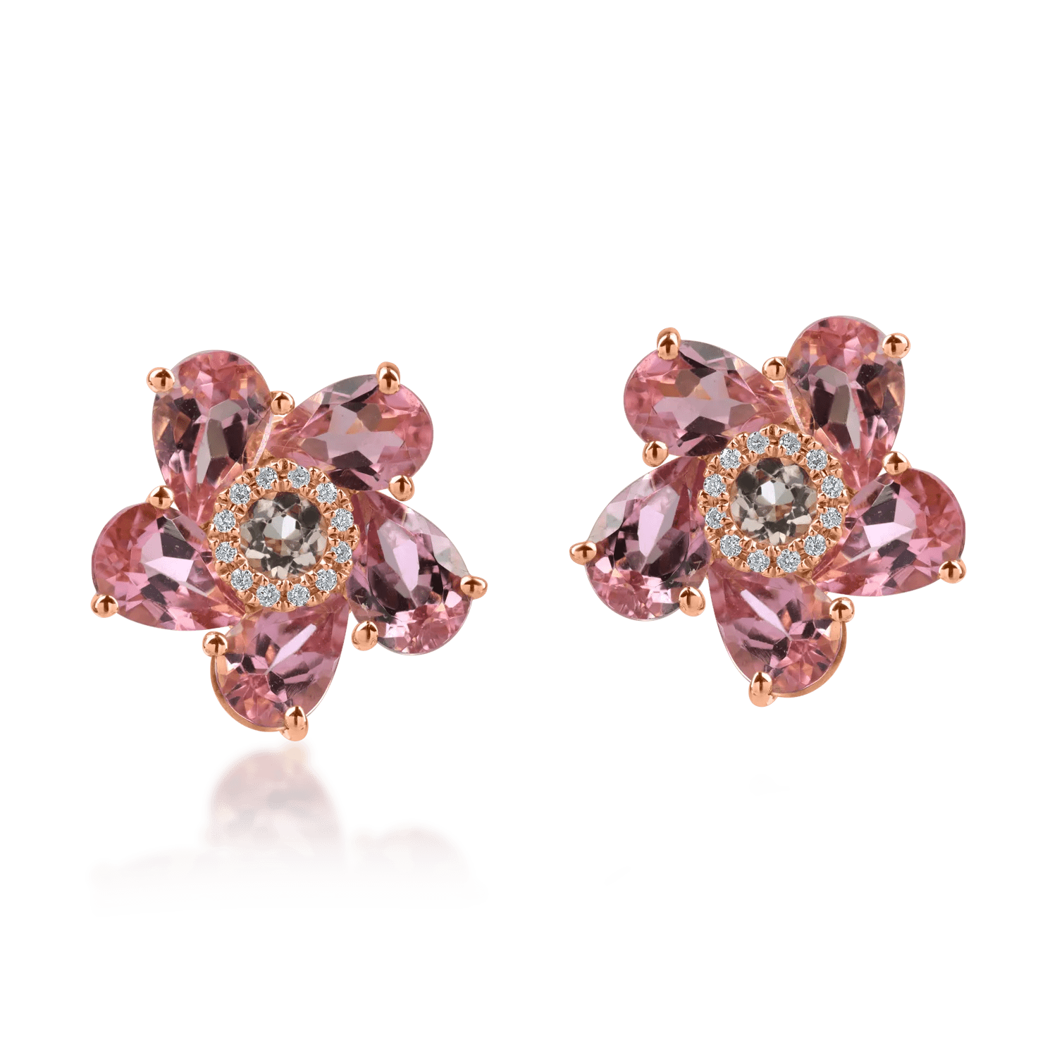 Cercei florali din aur roz cu pietre prețioase și semiprețioase de 4.6ct Cercei florali din aur roz cu pietre prețioase și semiprețioase de 4.6ct